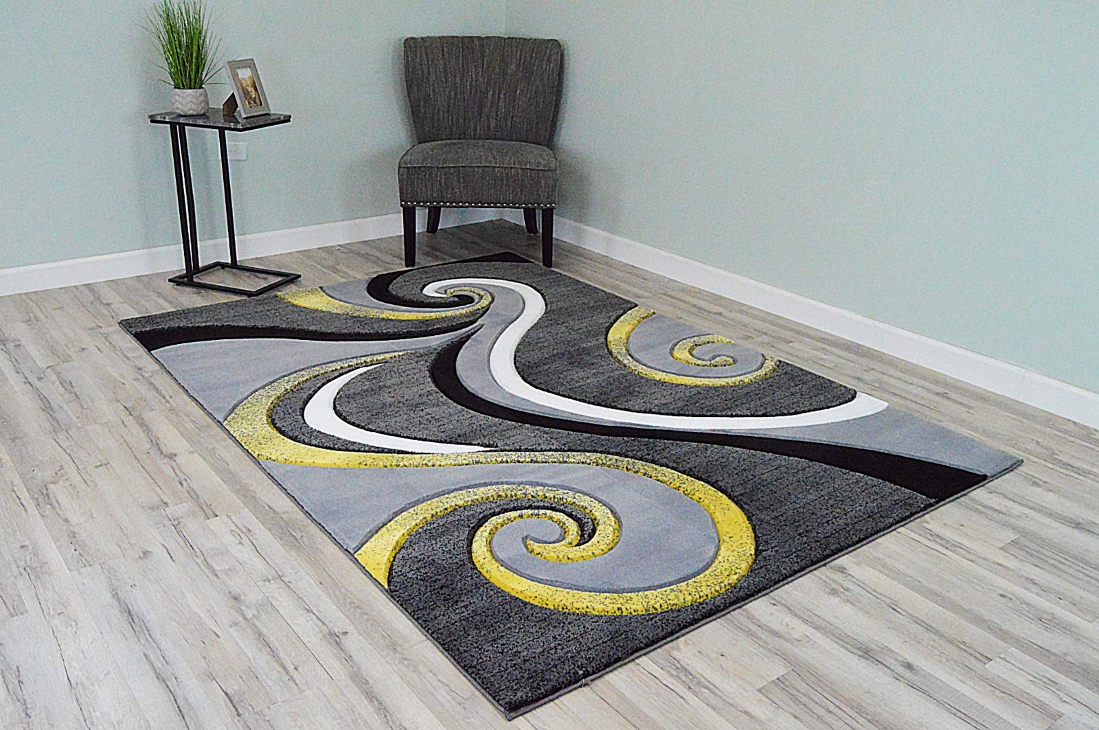 Premium Carved Modern Contemporary Abstract Rug 327 Yellow Grey 2’2”x7’4”