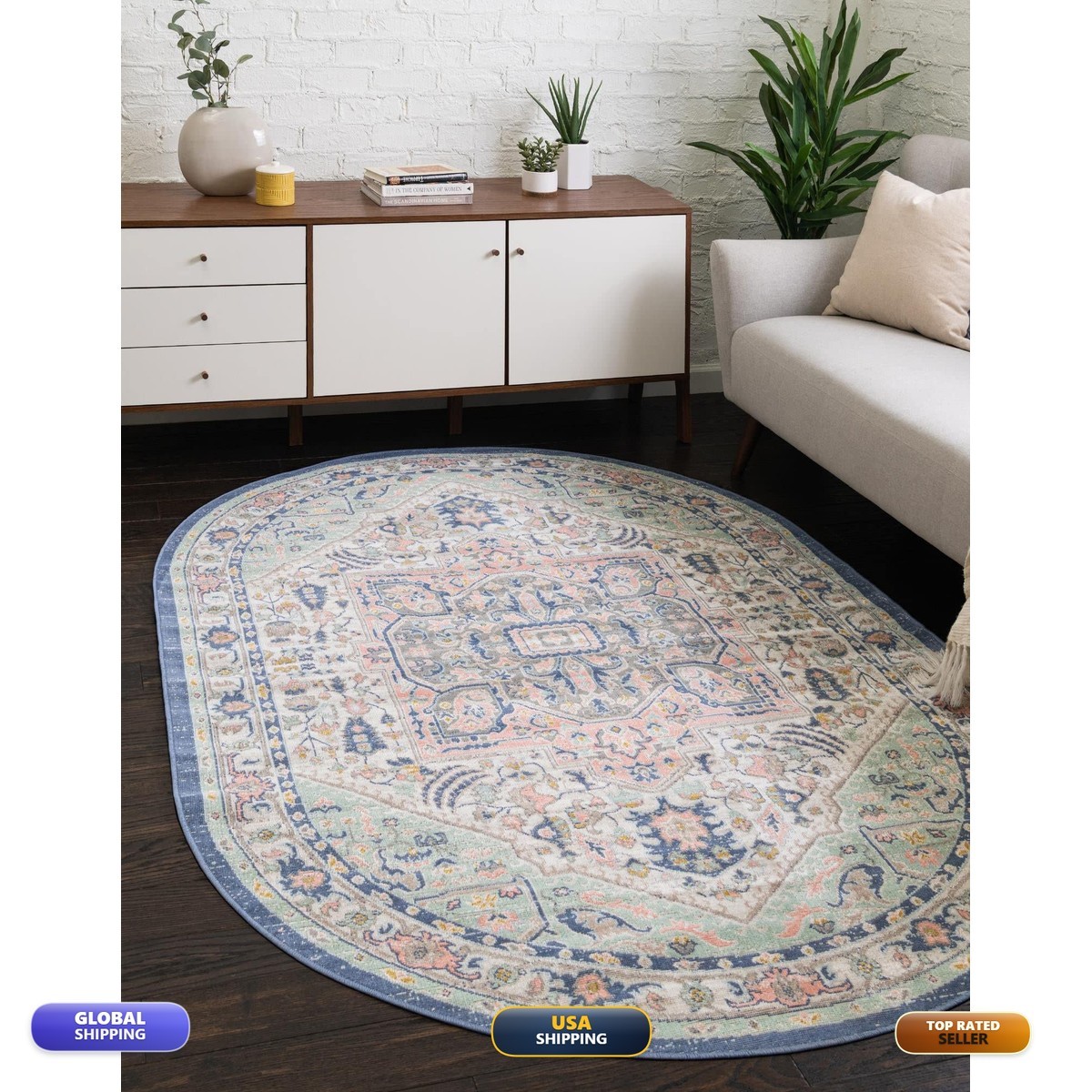 Unique Loom Whitney Collection Area Rug – 5 3 X 8 Oval Multi/ Blue 3154889