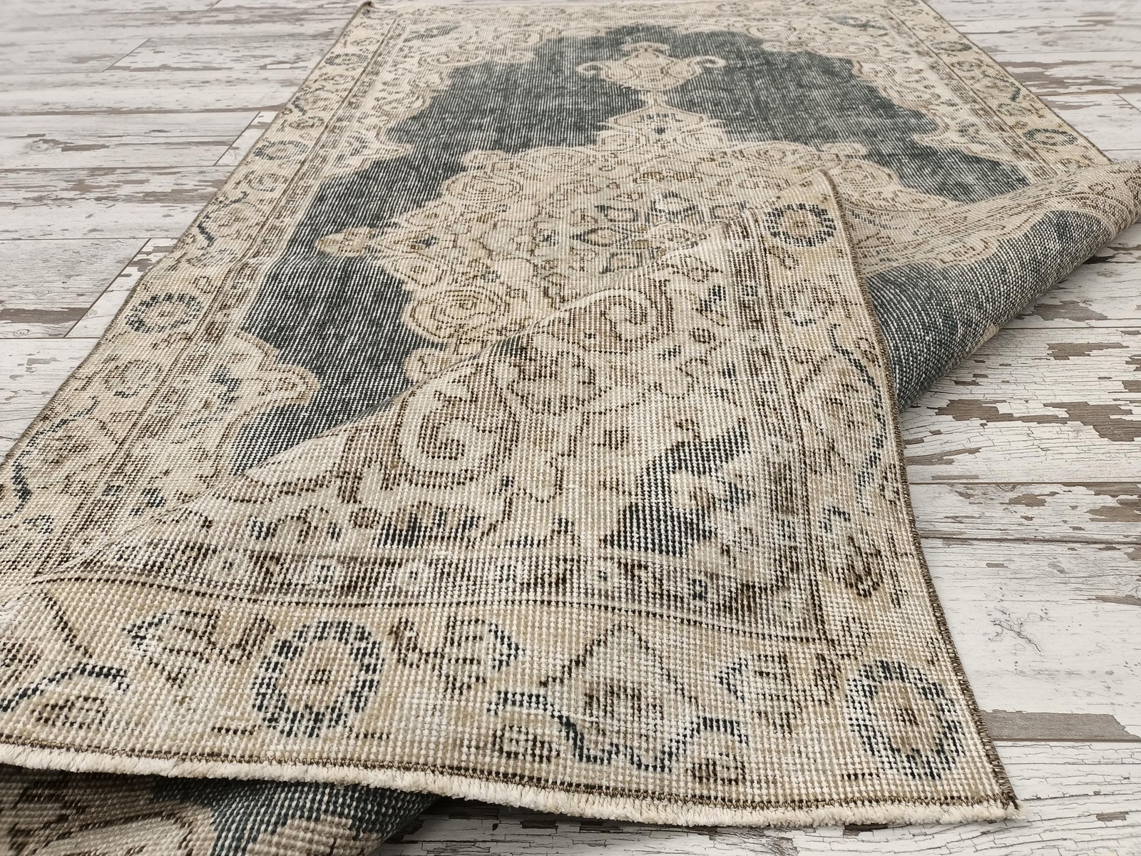 Vintage Oushak Rug Handmade Organic Wool Turkish Ornate Antique 3.5×6.4 Ft