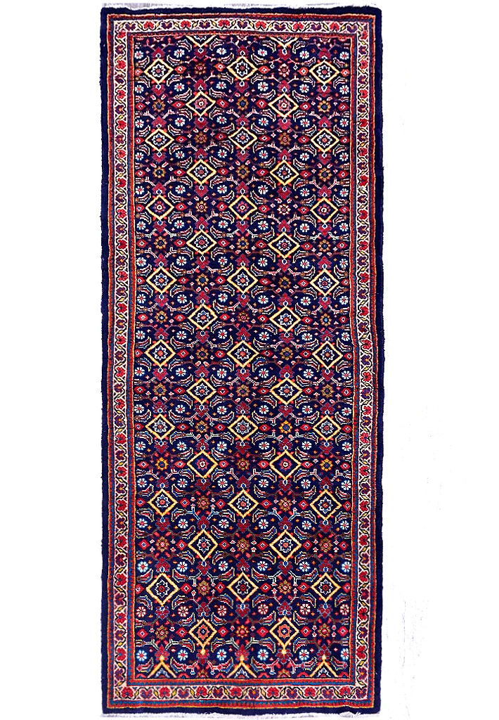 3.9 x 10.3 Perrsian Tribbal Handmade Wool Runner BLUE #F-6942