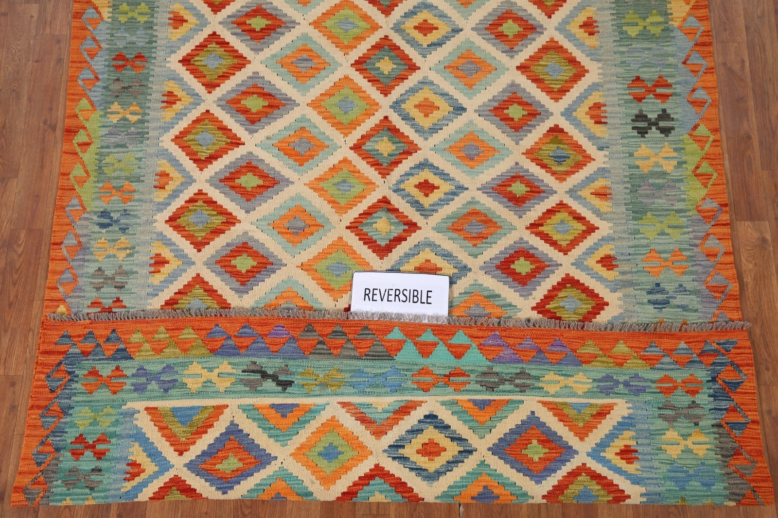 Pastel Color Geometric 6×8 Reversible Kilim Area Rug Wool Flat-Woven Carpet