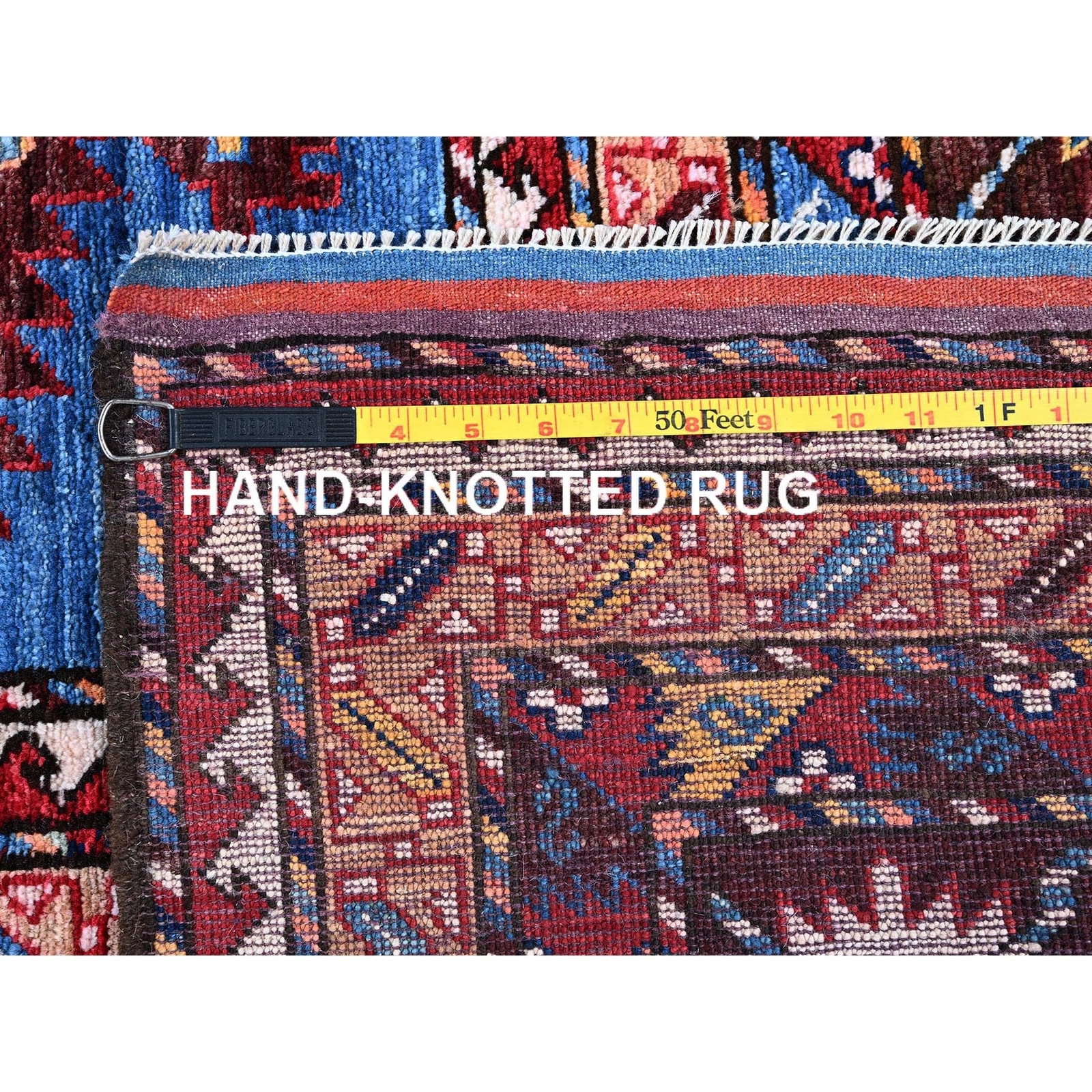 10’1″x13’4″ Blue Afghan Caucasian Design Revival Hand Knotted Soft Wool Rug R563