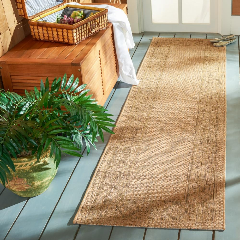 SAFAVIEH Washable Rug Outdoor Courtyard Collection – 2’3″ X 8′ Runner, Natural &