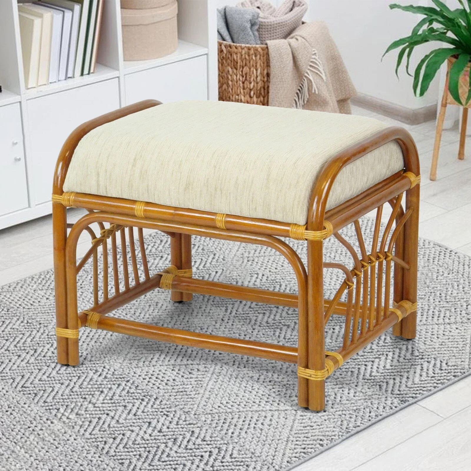 Krit Colonial Handmade Ottoman Footstool Pouf Stool w/Cushion Living Room
