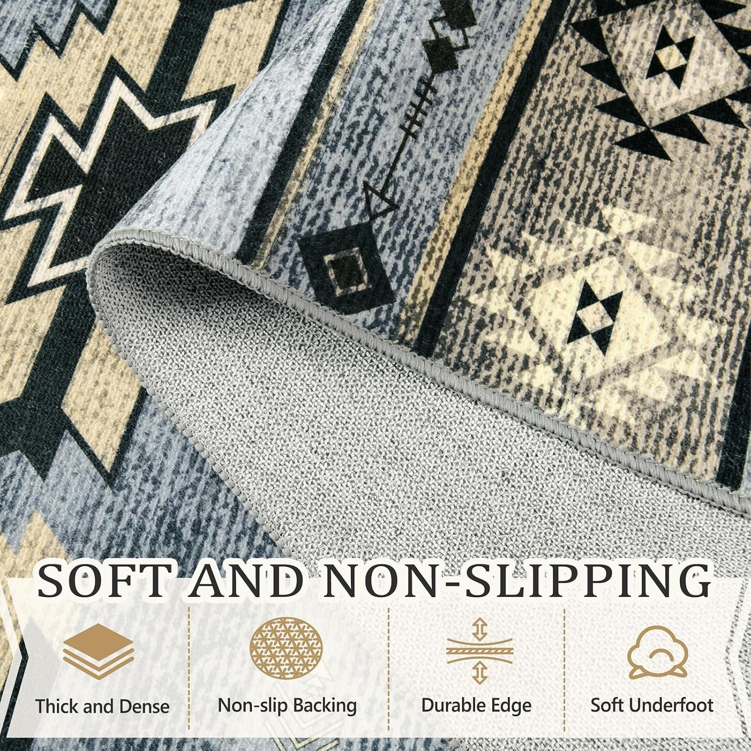 Southwest Style Area Rug, Non Slip Grey Rug 5ft x 7ft