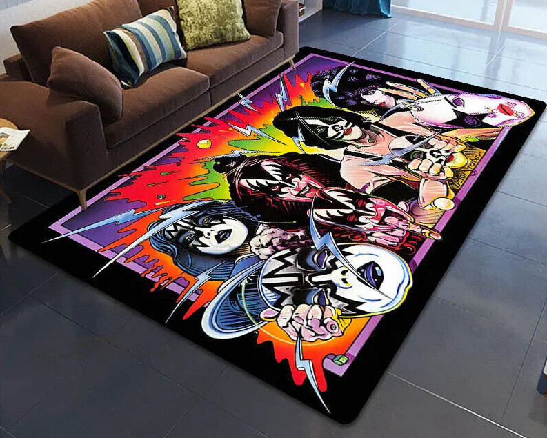 Kiss Rock & Roll Slip Rug Carpet Living room Floor Mat Living room Area rug Gift