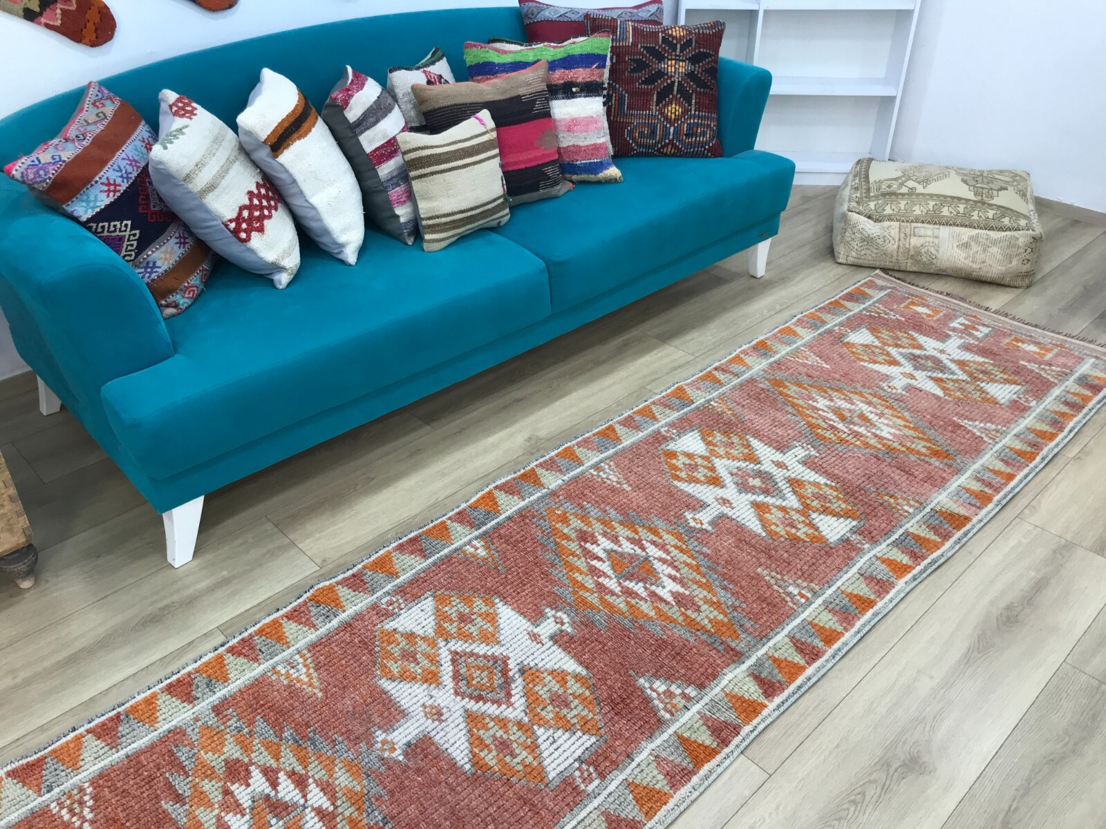 Herki turkish rug, Faded color rug, Vintage rug, Bohemian rug, 2.8 x 12.2 ft