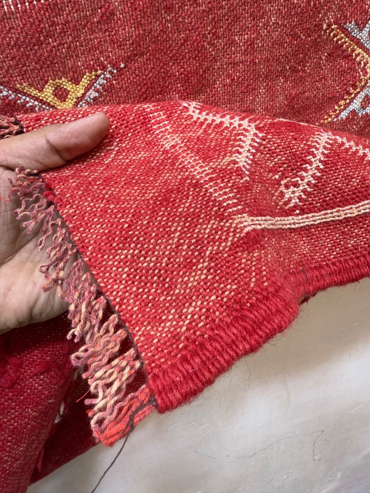 Vintage Gorgeous Hand Woven Moroccan Berber Wool And Silk Weaving Kilim Rug