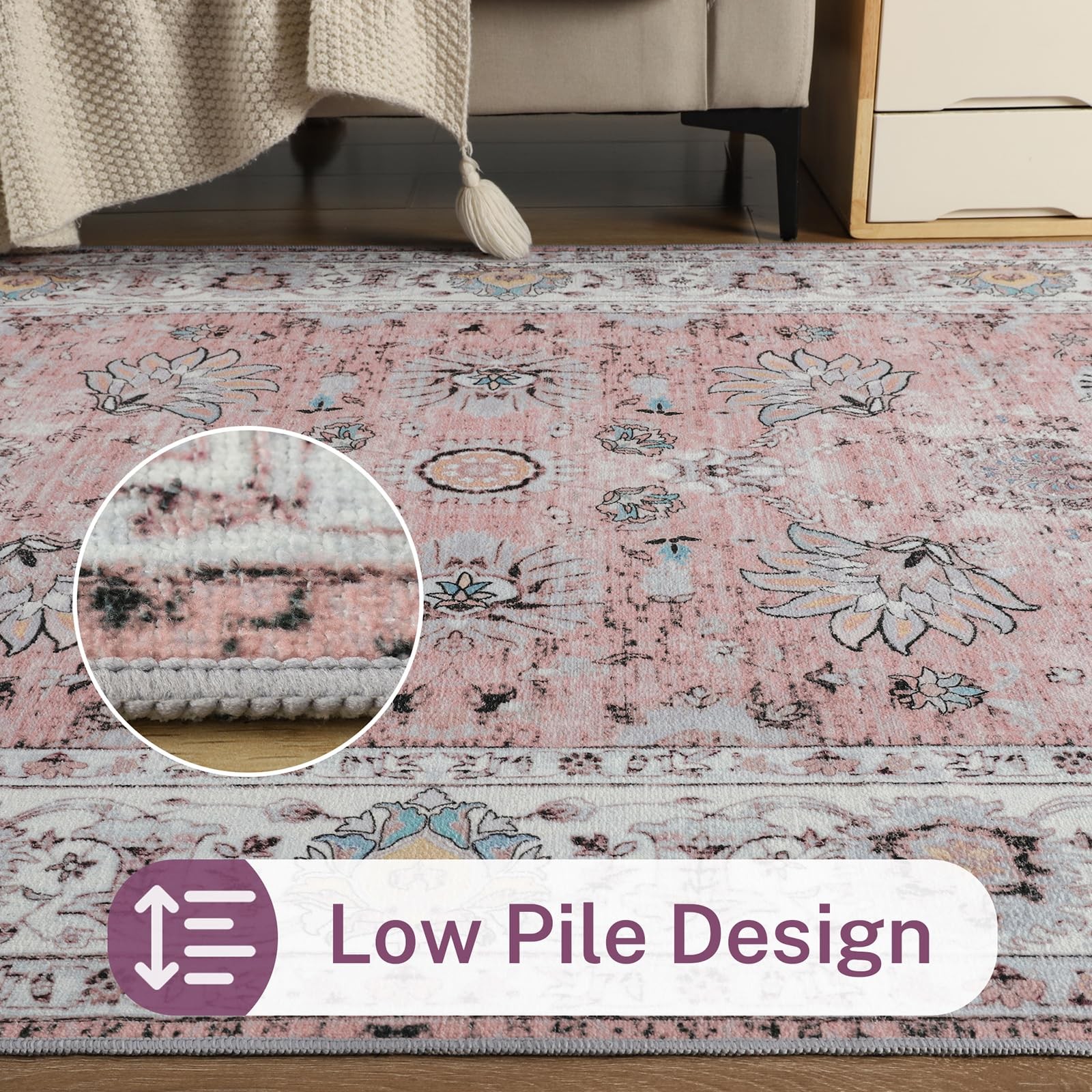 ULTSOFE 5×7 Pink Area Rug for Living Room Bedroom Dorm
