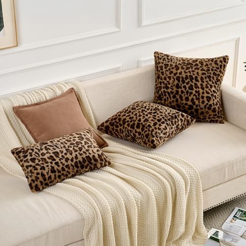 Pillow Covers 18×18 Faux Fur Throw Pillow Covers 18″ x 18″ (Pack of 2) Cheetah