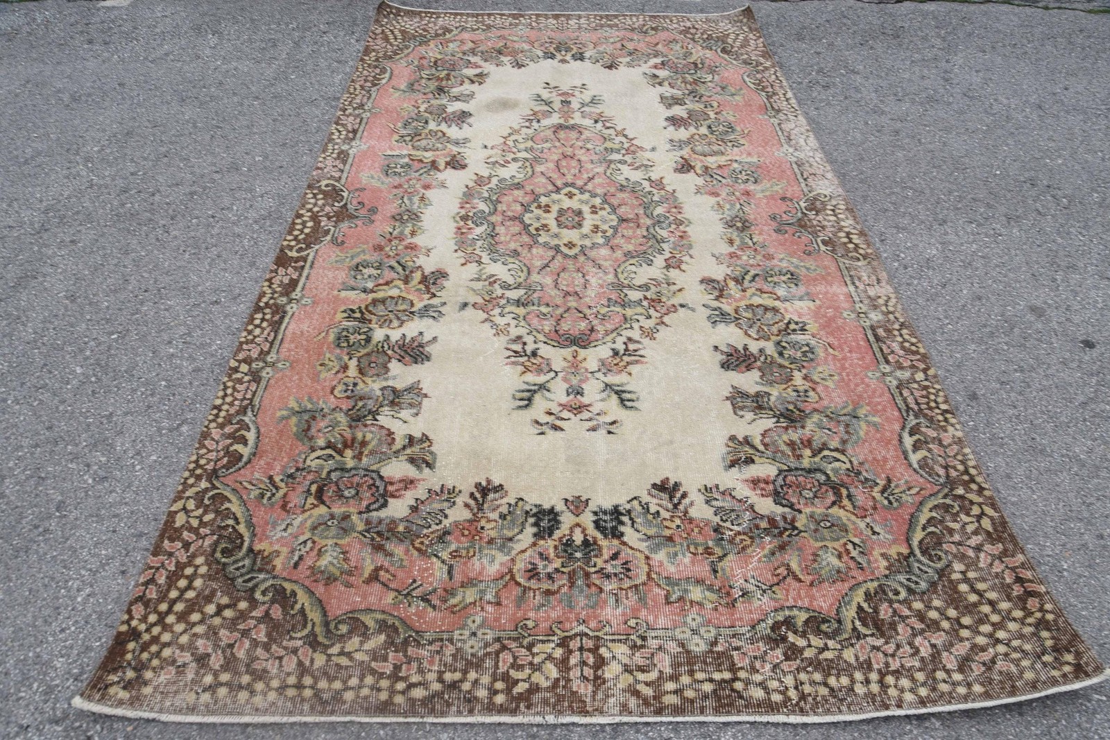 5,4×9,8 ft Vintage Rug, Turkish Large Rug, Pink Handmade Wool Rug