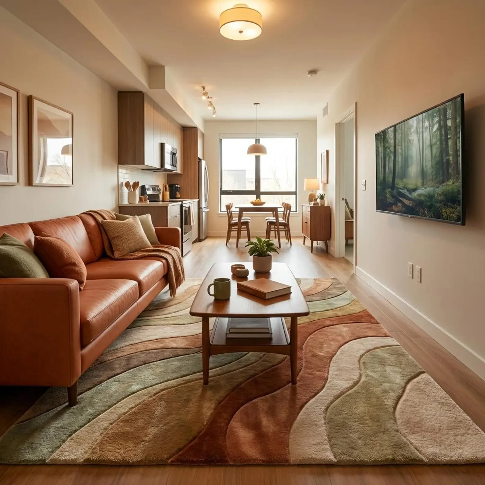 Modern Hand Tufted Rug Abstract Wave Carpet Earth Tone Wool Area Rug Living Room