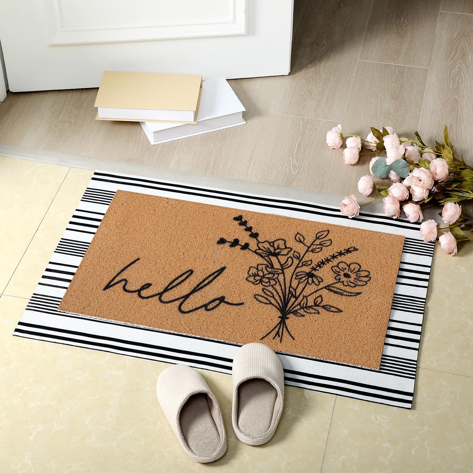 2 Pcs Door Mat Welcome Non Slip Coir Mats Floor Layering Doormats Seasonal fo…
