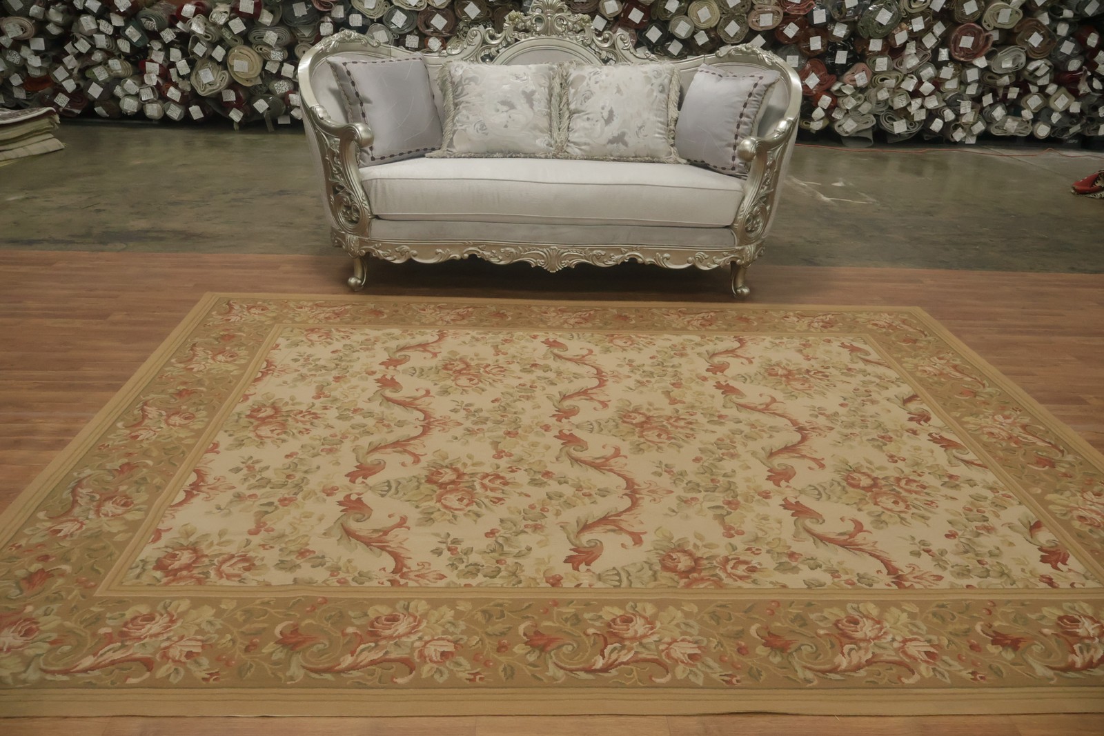 Needle-Point Handmade Wool Area Rug 8×10 Aubusson Tapestry Chinese Floral Carpet