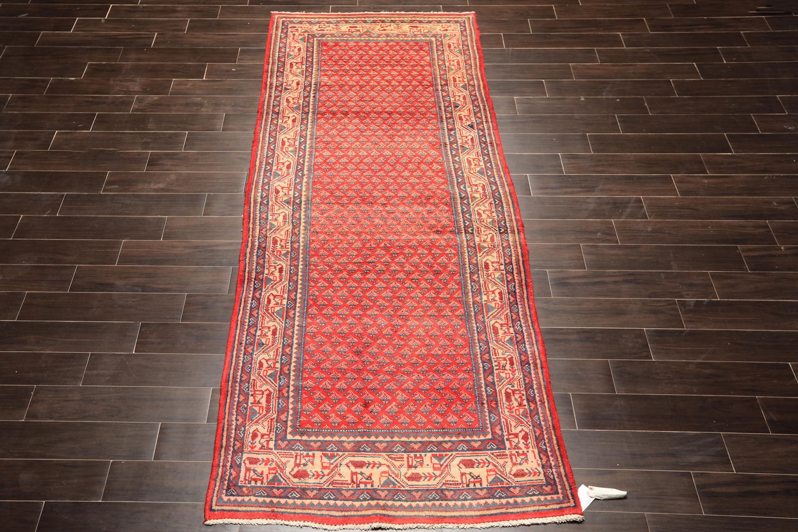 3’8”x10 Runner Hand Knotted Wool Coral Kurdishh Bidjaar Heraati Vintage Rug