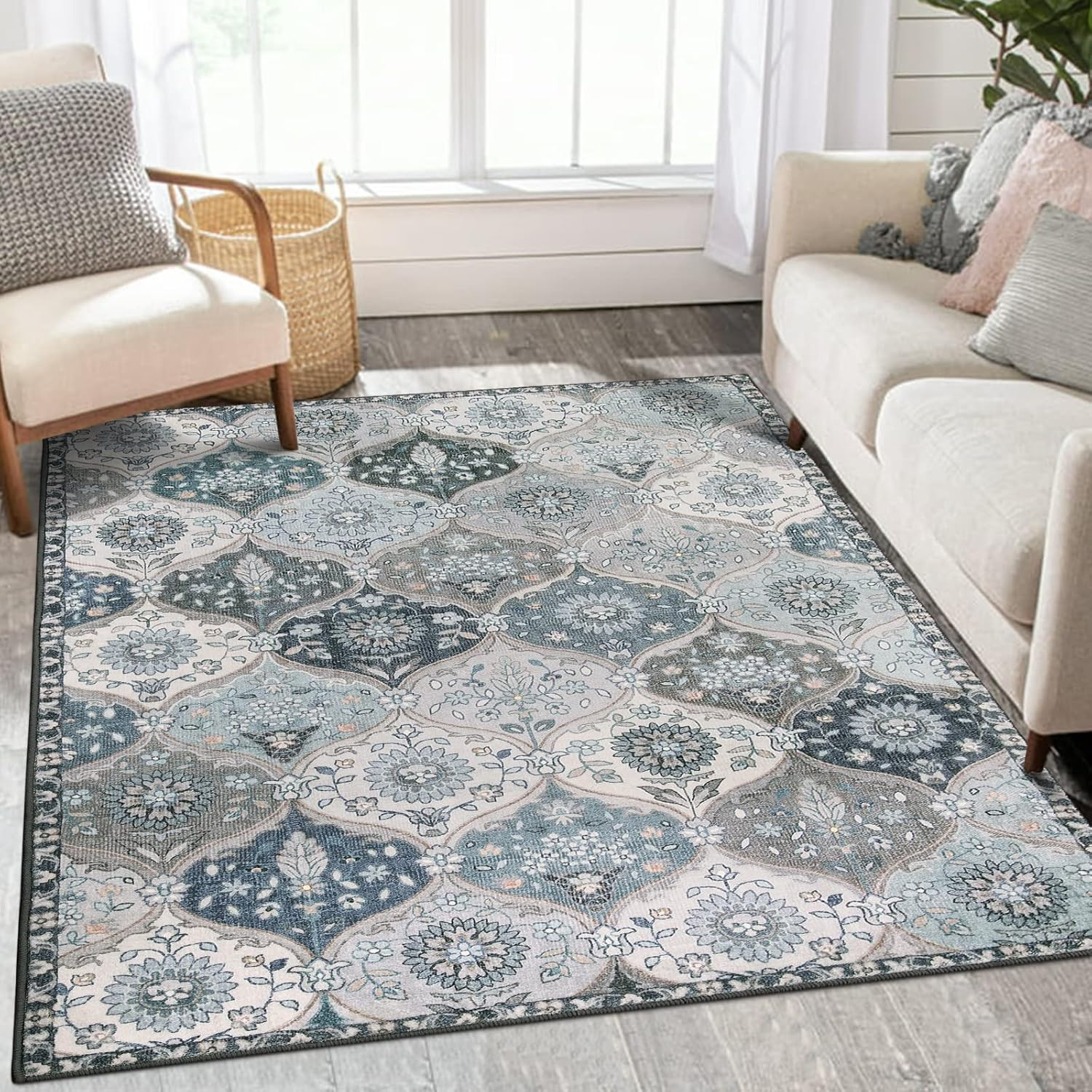 Kitchen Rugs Non Slip Washable Rugs for Entryway, 2X4 Rug Non-Slip Moroccan Trel