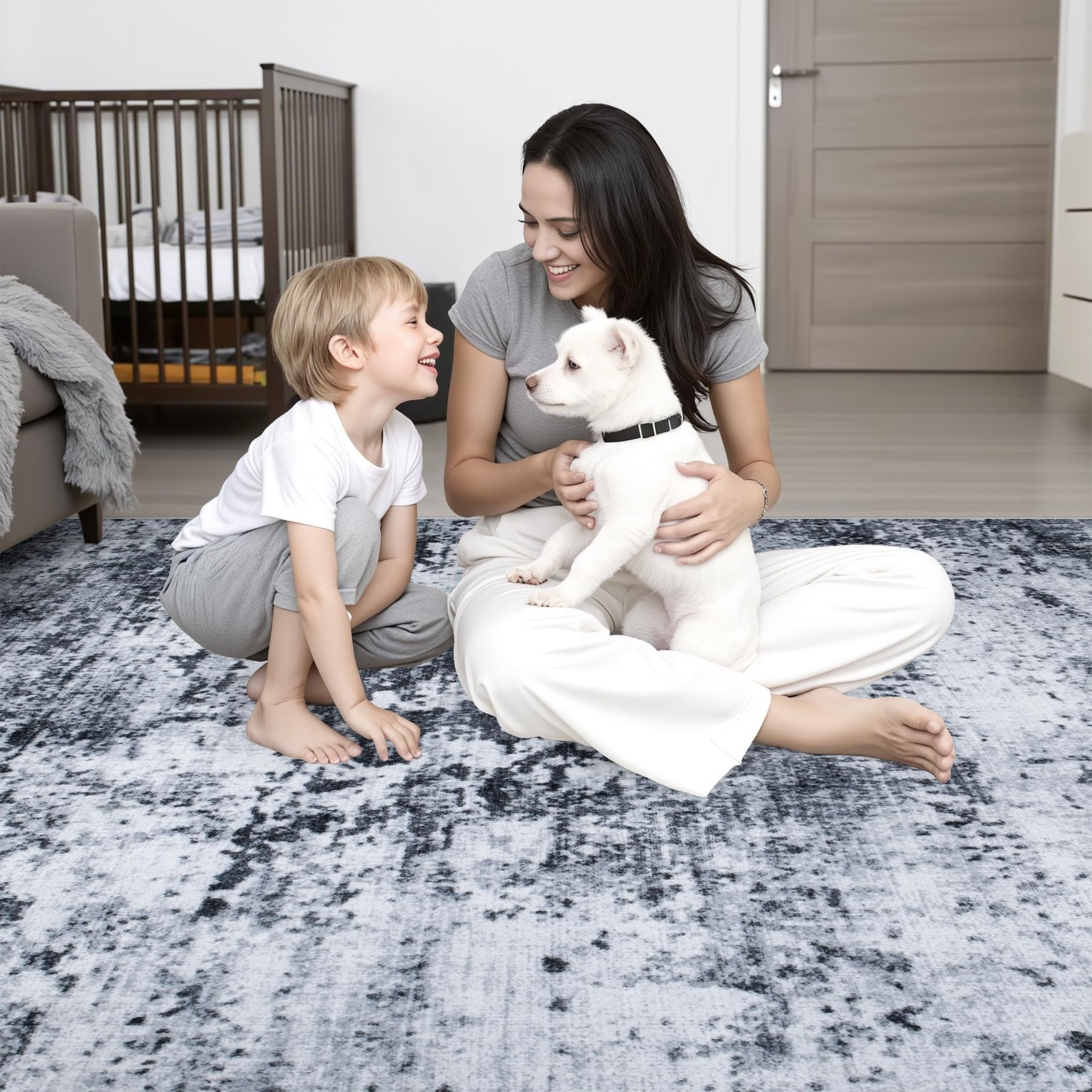 5×7 Area Rug Living Room Rug: Washable Modern Abstract Soft Thin Rug Indoor F…