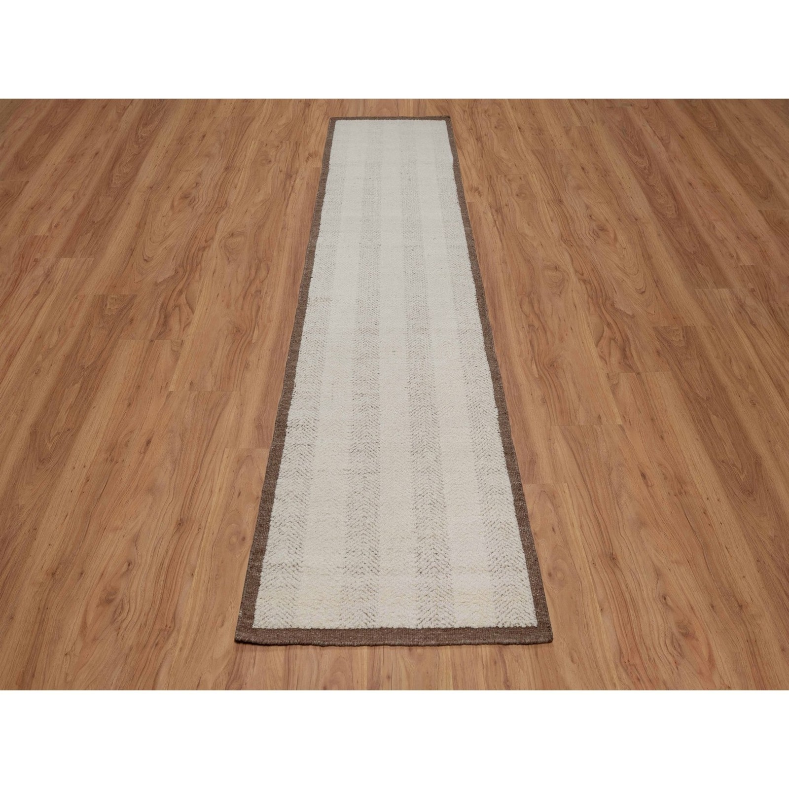 2’6″x12′ Ivory Hand Knotted Modern Vertical Stripes Design Wool Runner Rug 92260