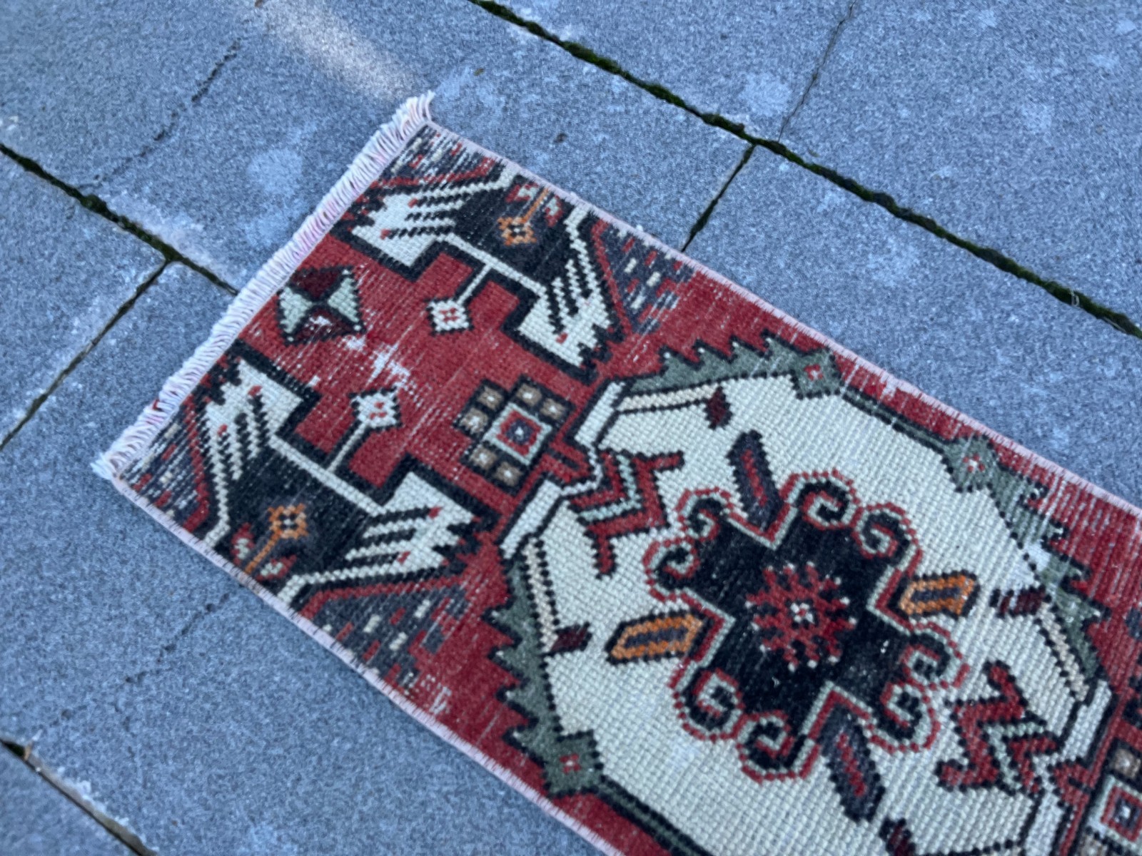 Vintage Turkish Small Rug 1.1×2.5 ft Handwoven Anatolian Wool Mini Runner