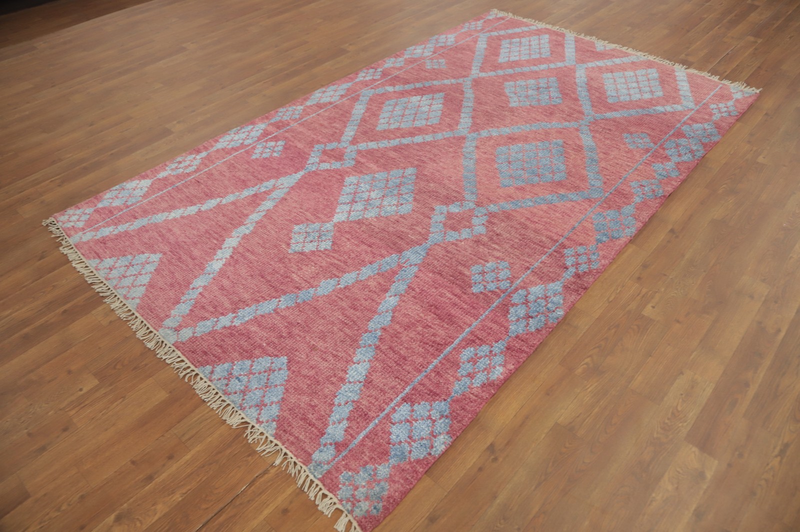 Pink/ Blue Geometric Living Room Area Rug 5×8 ft Hand-knotted Wool Modern Carpet