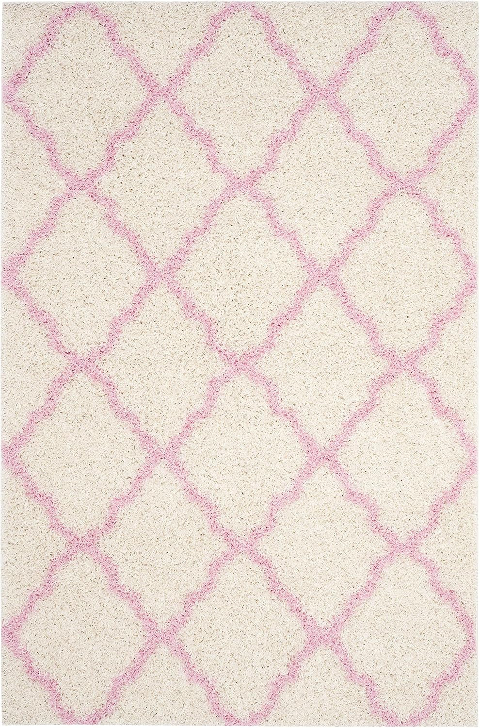 Dallas Shag Collection Area Rug – 6′ X 9′, Ivory & Light Pink, Trellis Design, N