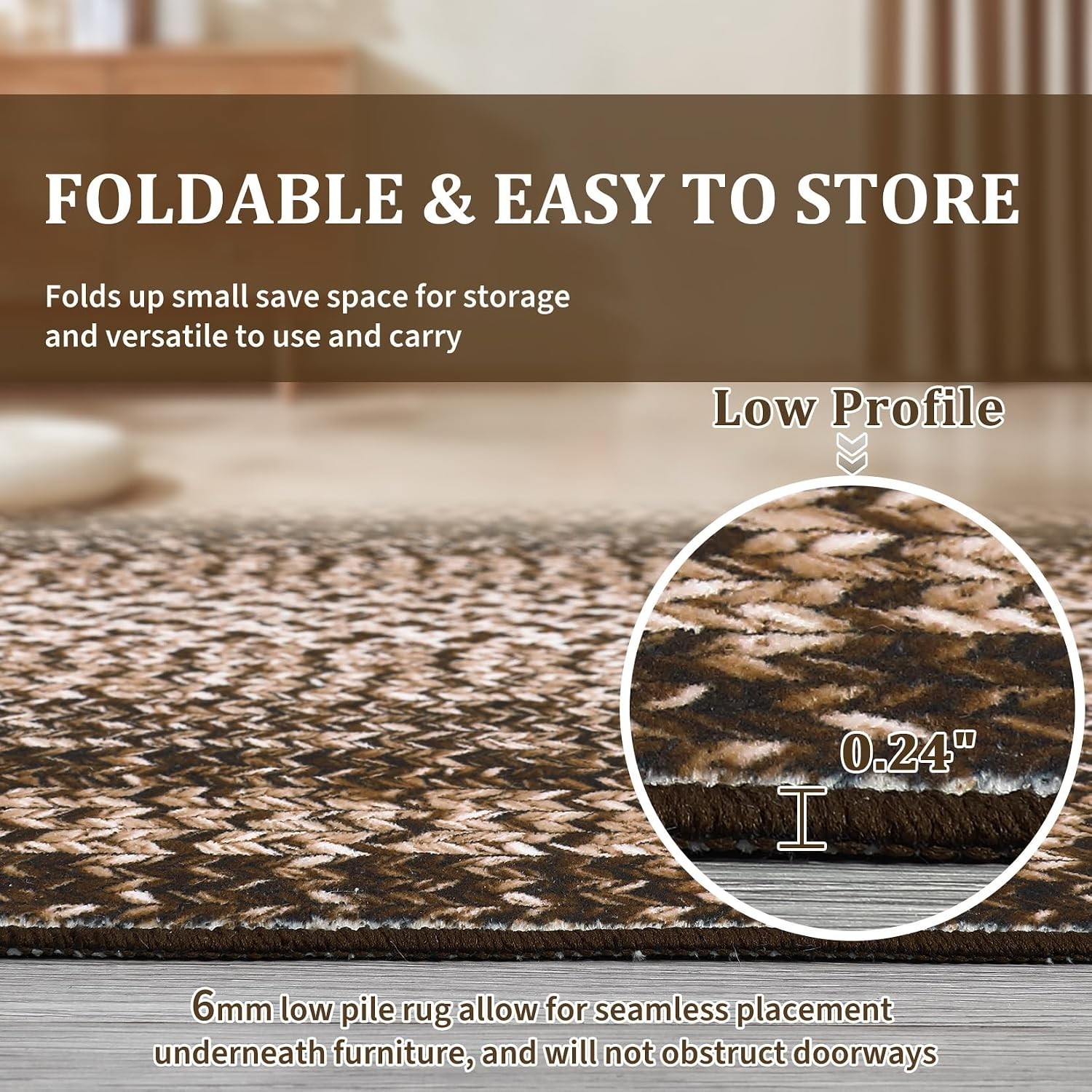 Stylish 5×7 Brown Braided Print Rug – Machine Washable, Pet-Friendly Design
