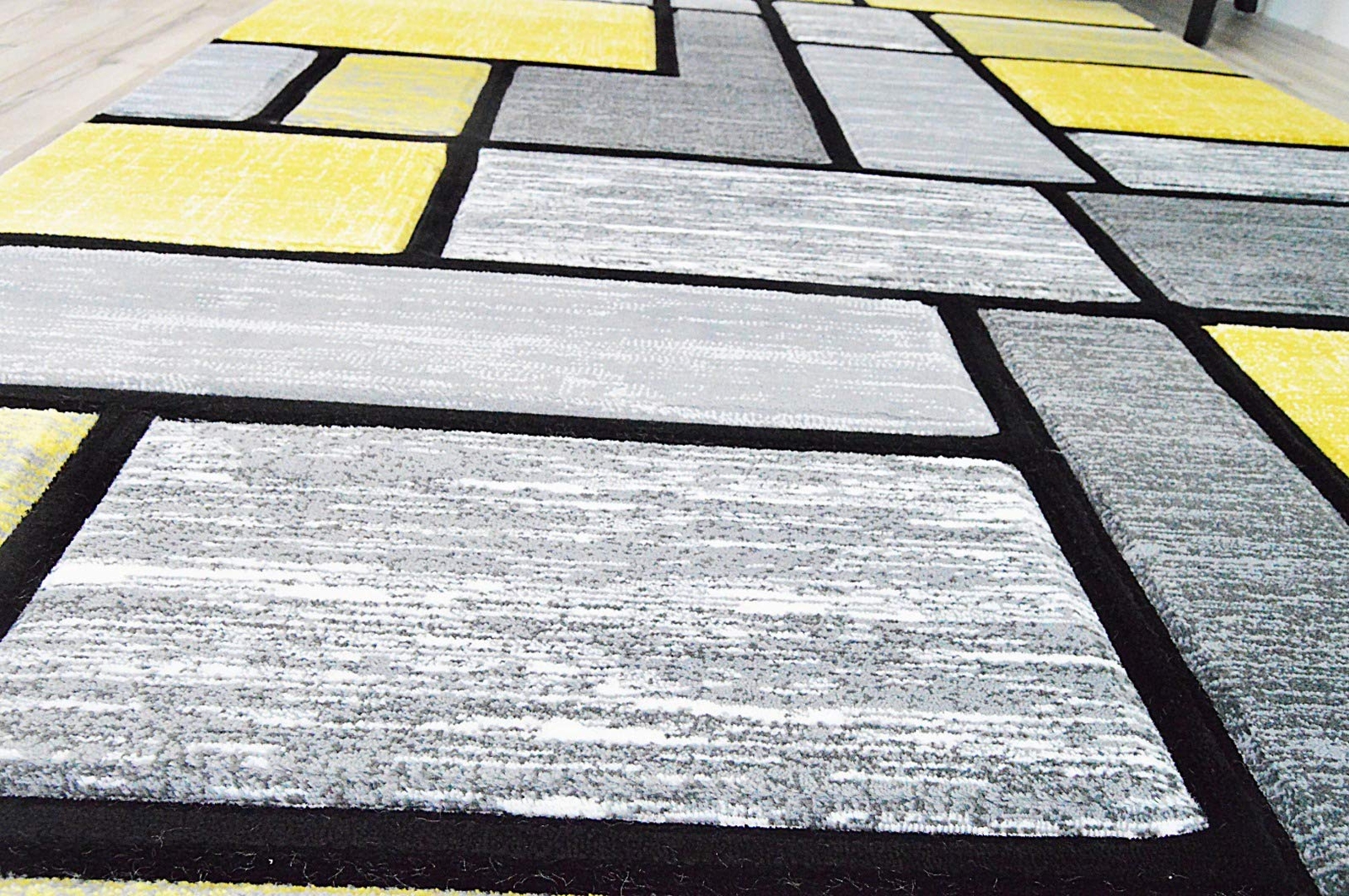 Premium Carved Modern Contemporary Abstract Rug 3995 Yellow Grey 5’3”x7’6”