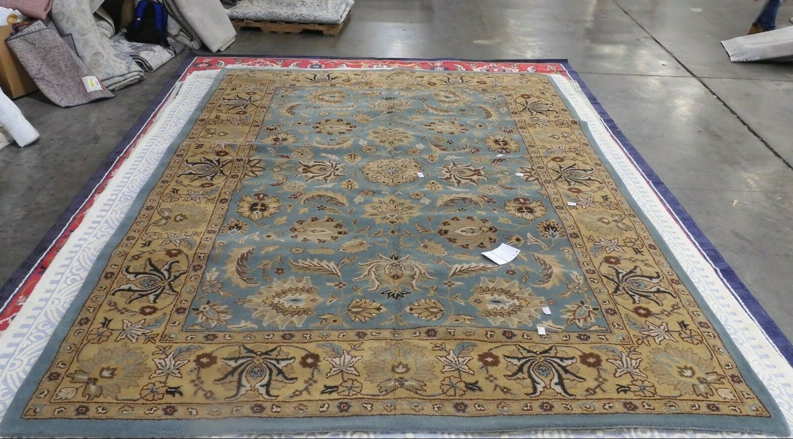 BLUE / GOLD 9′-6″ X 13′-6″ Back Stain Rug, Reduced Price 1172609890 HG958A-10
