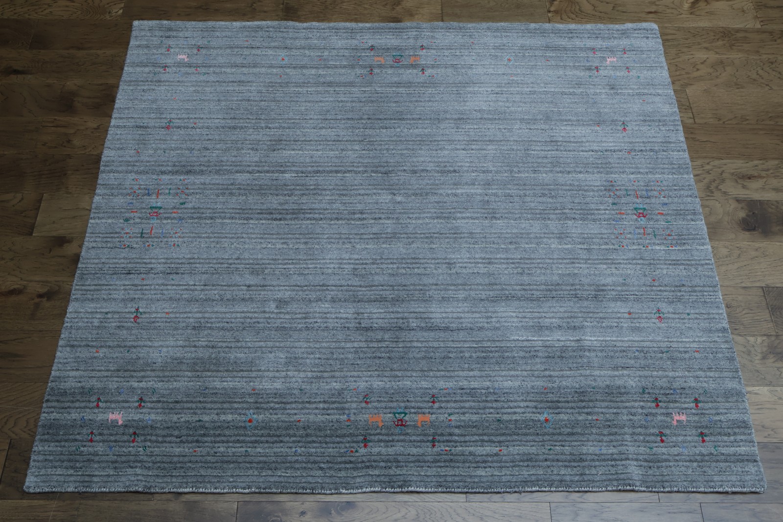 Modern Grayish Blue Area Rug 6×6 Ft Hand-Knotted Tribal Square Wool Carpet