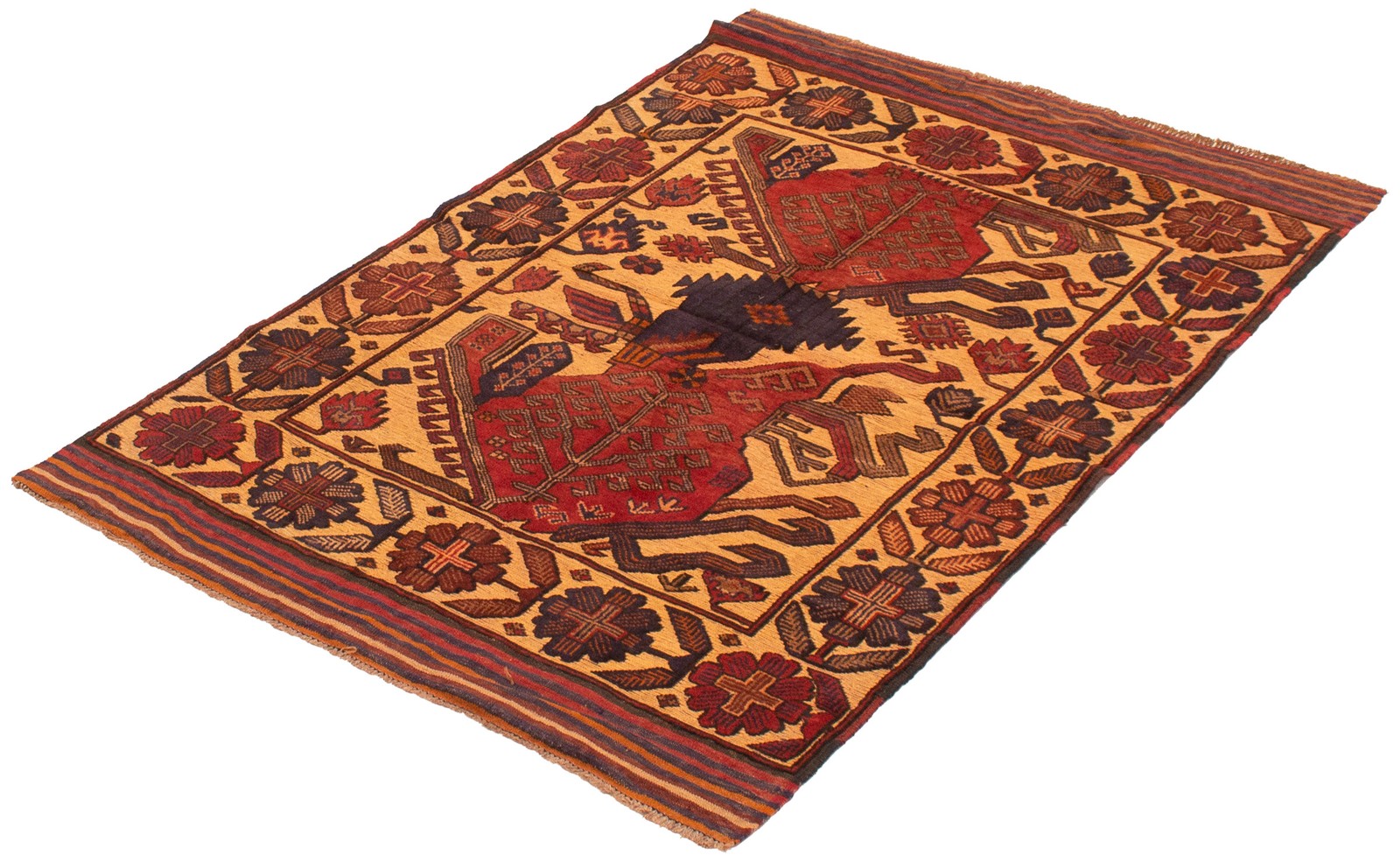 Traditional Tan Hand-knotted Area Rug 3’11” x 5’9″ Oriental Carpet