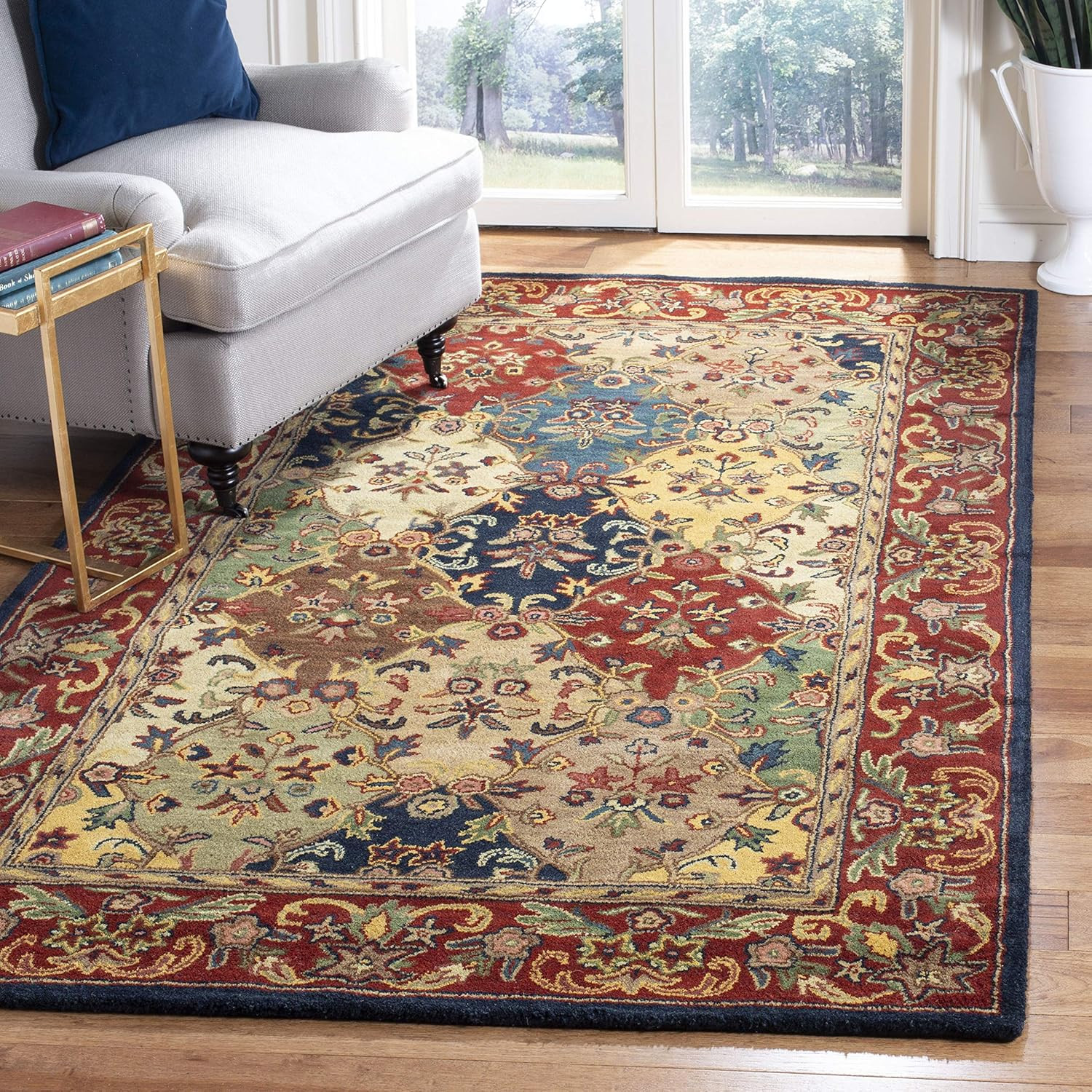 Handmade Heritage Collection 5′ x 8′ Wool Area Rug – Multi & Burgundy