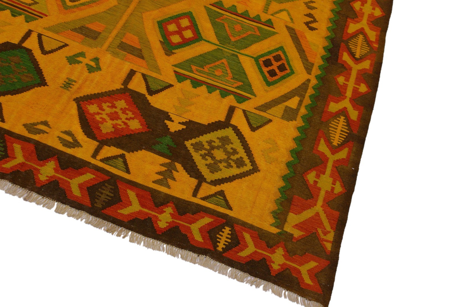 Southwestern Kilim Gold Rust Wool Rug – 8’1″ x 11’3″
