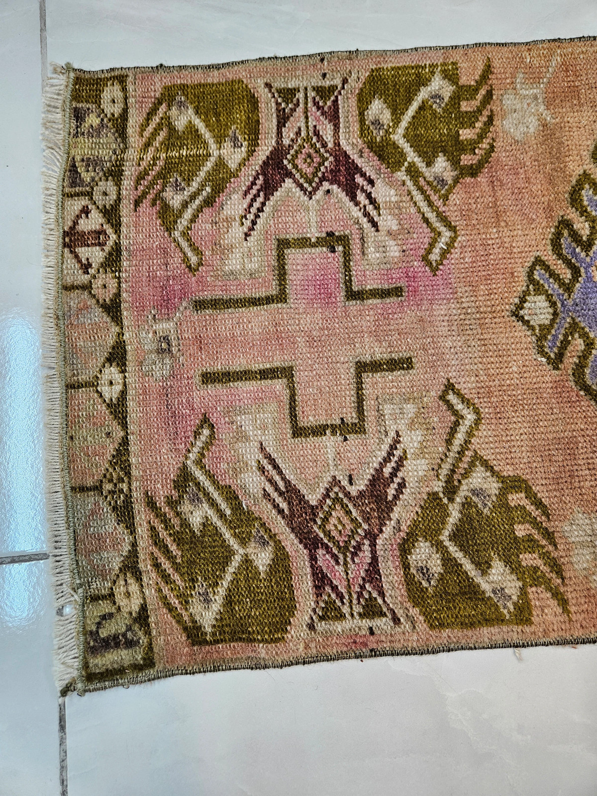 Small Green Turkish Rug, Vintage Bath Mat (1.5 x 3 ft)