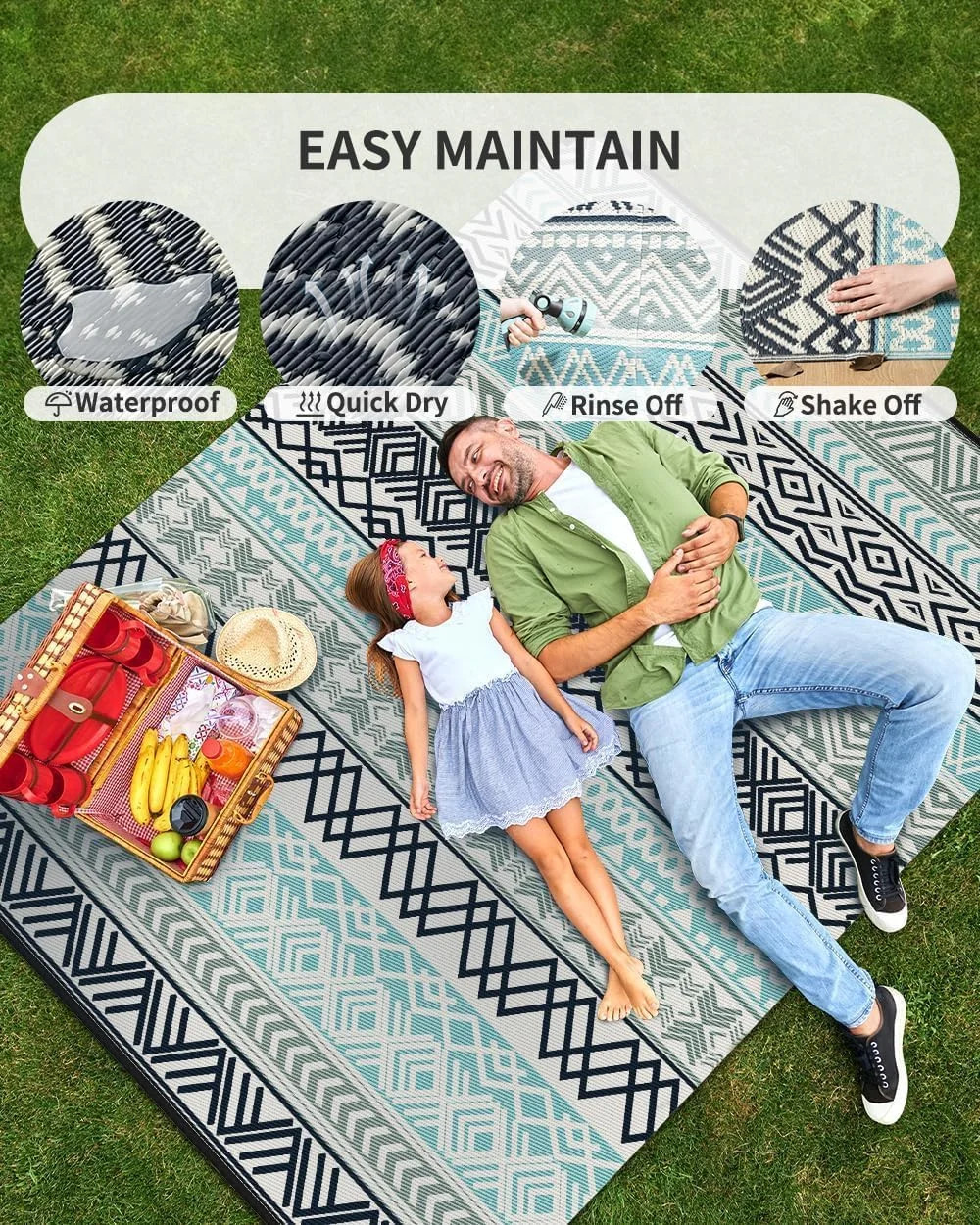 MontVoo Outdoor Rug Carpet Waterproof-Patio Rug Mat 5×8 Reversible RV Outdoor Ca