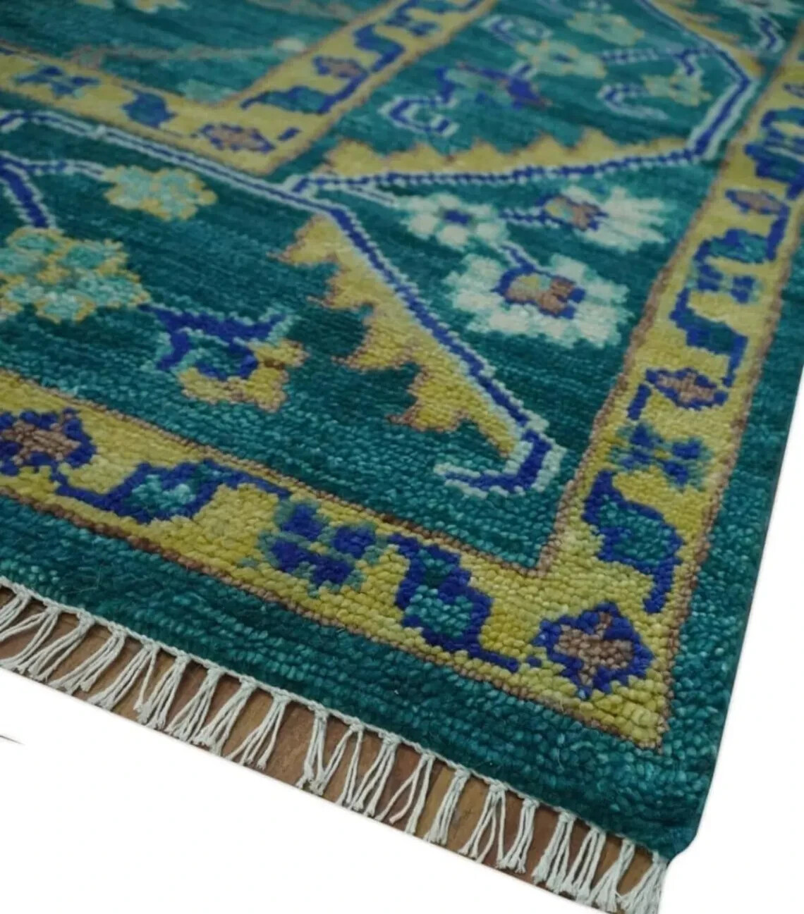 Oushak Hand-knotted Sea Green Turkish Contemporary Rugs for living area .