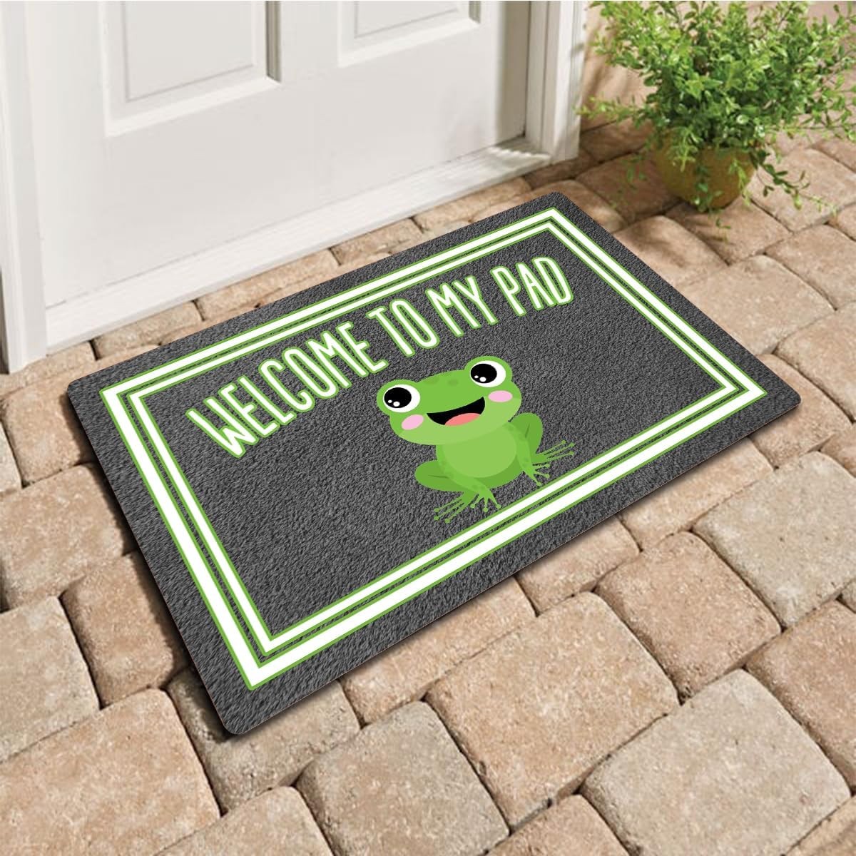 Funny Welcome Mat with Back 30″(L) x 18″(W)Welcome To My Pad Cute Frog Funny …