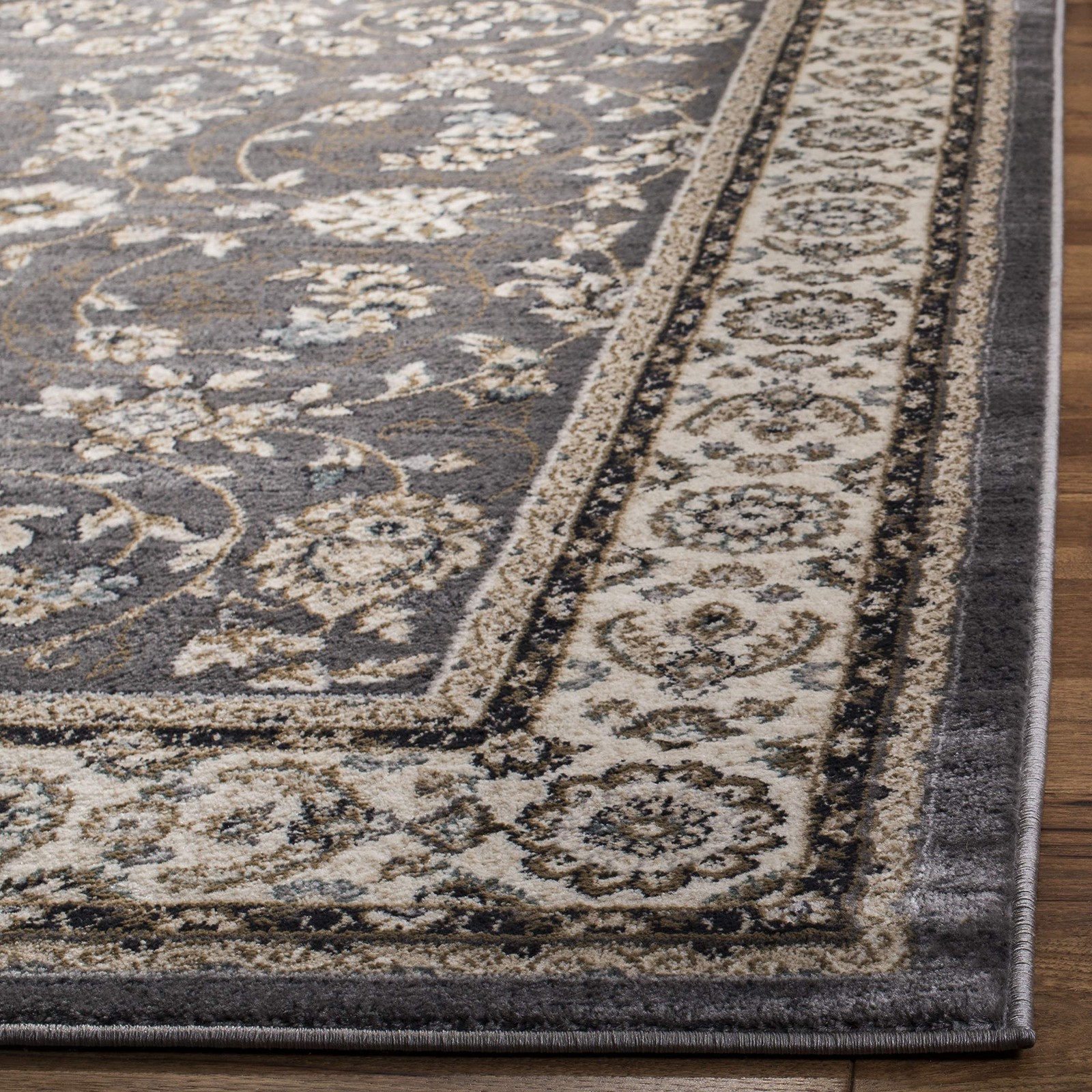 Lyndhurst Collection Area Rug – 7′ Square, Grey & Cream, Traditional Oriental…