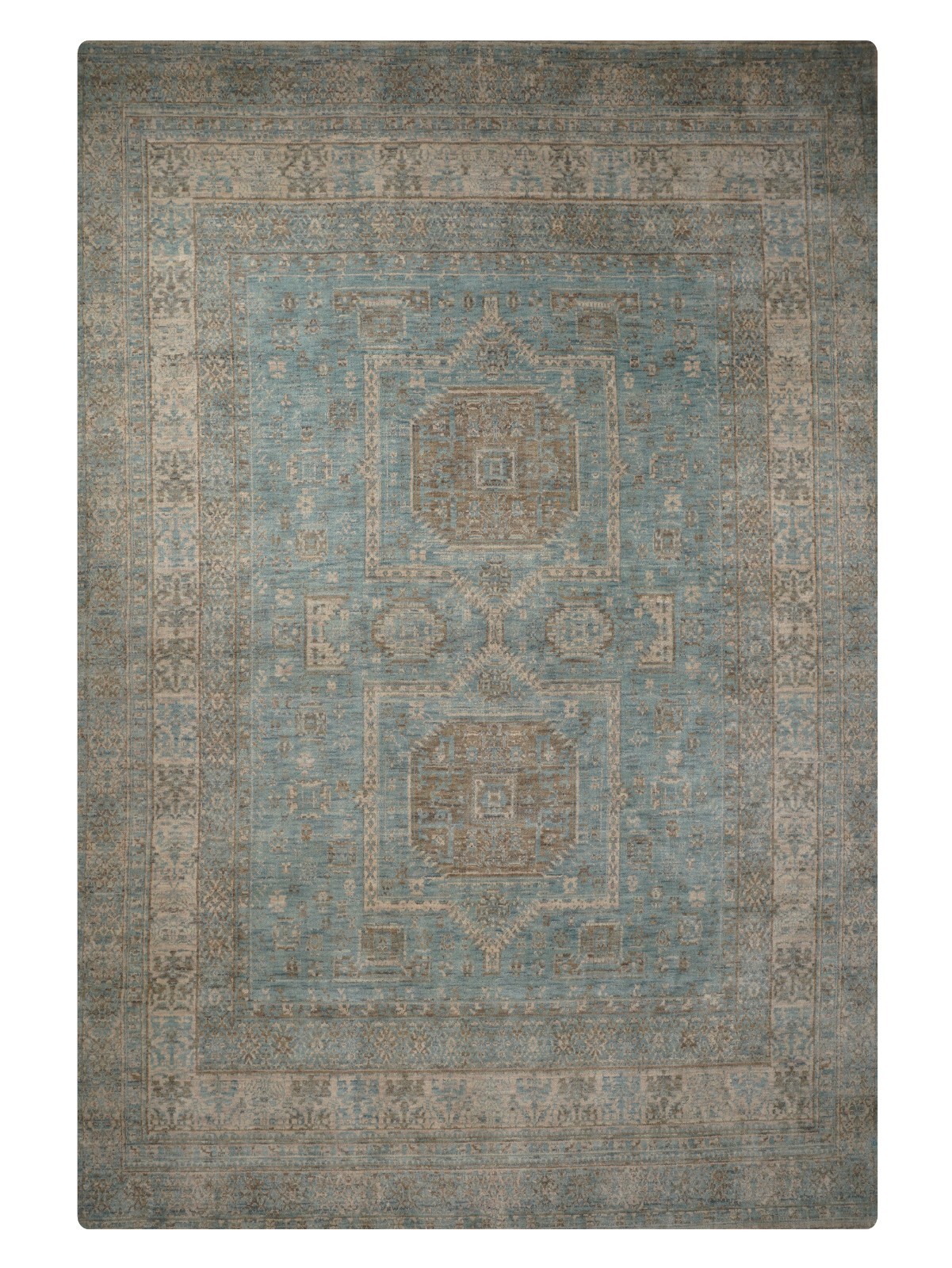 Hand-Knotted Loom Wool Oriental Area Rug – Light Green & Beige | BBH BBHM0001