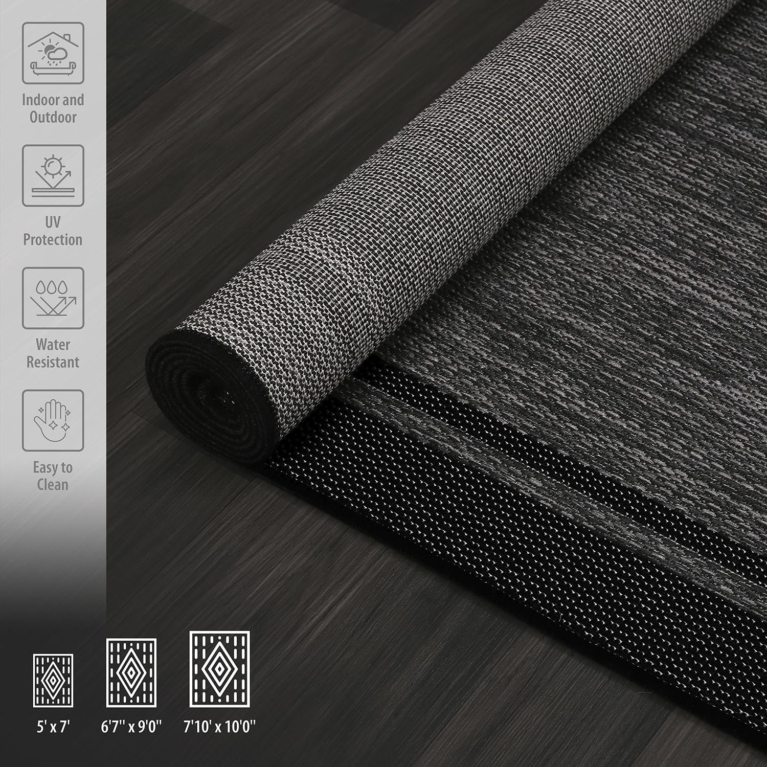Indoor Outdoor Rug, 5×7 Bordered Dark Grey Black Modern Area Rugs for Indoor …
