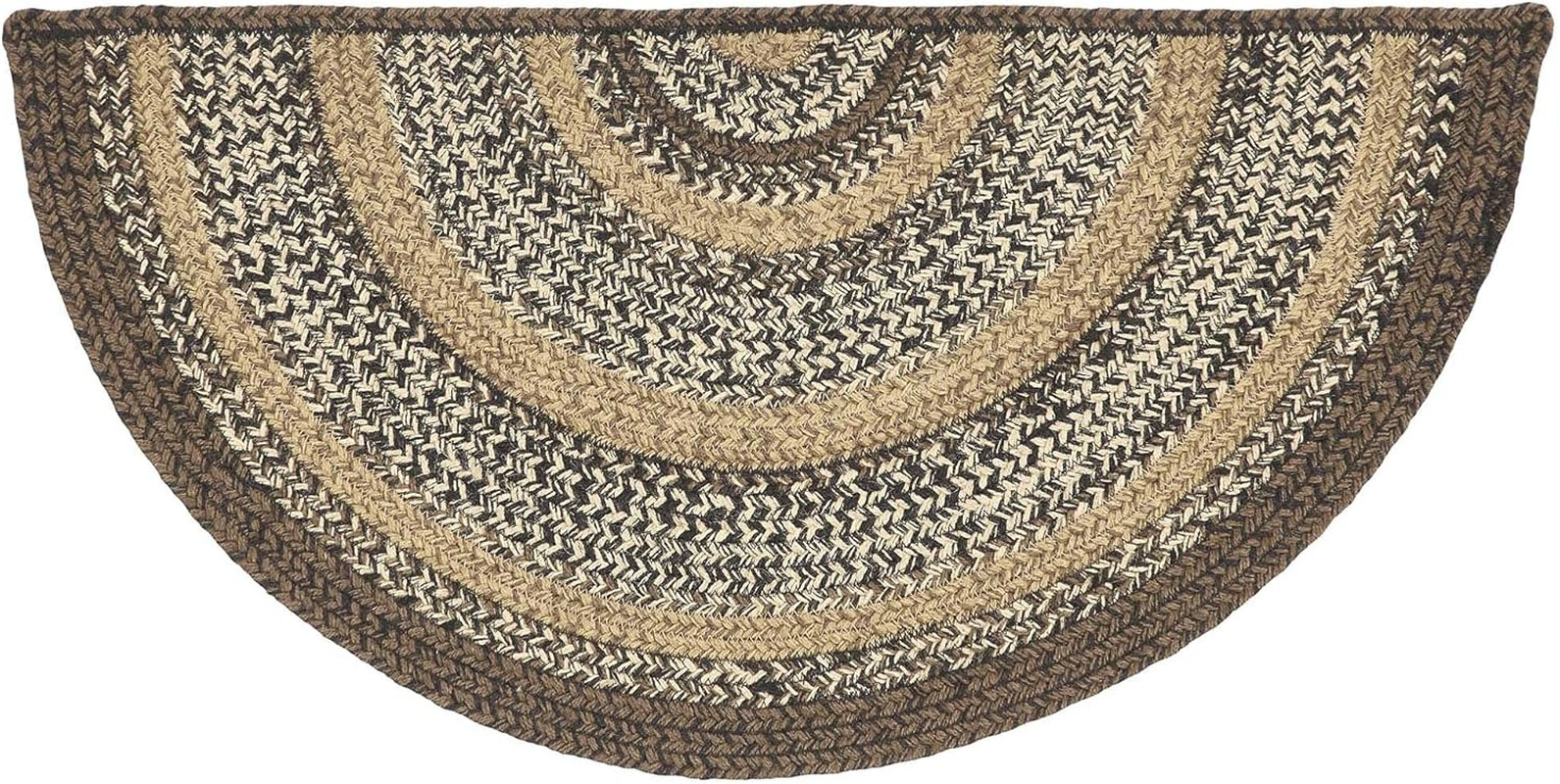 Espresso Rug with PVC Pad, Jute Blend, Half Circle, Brown Black Tan White, 16.5X