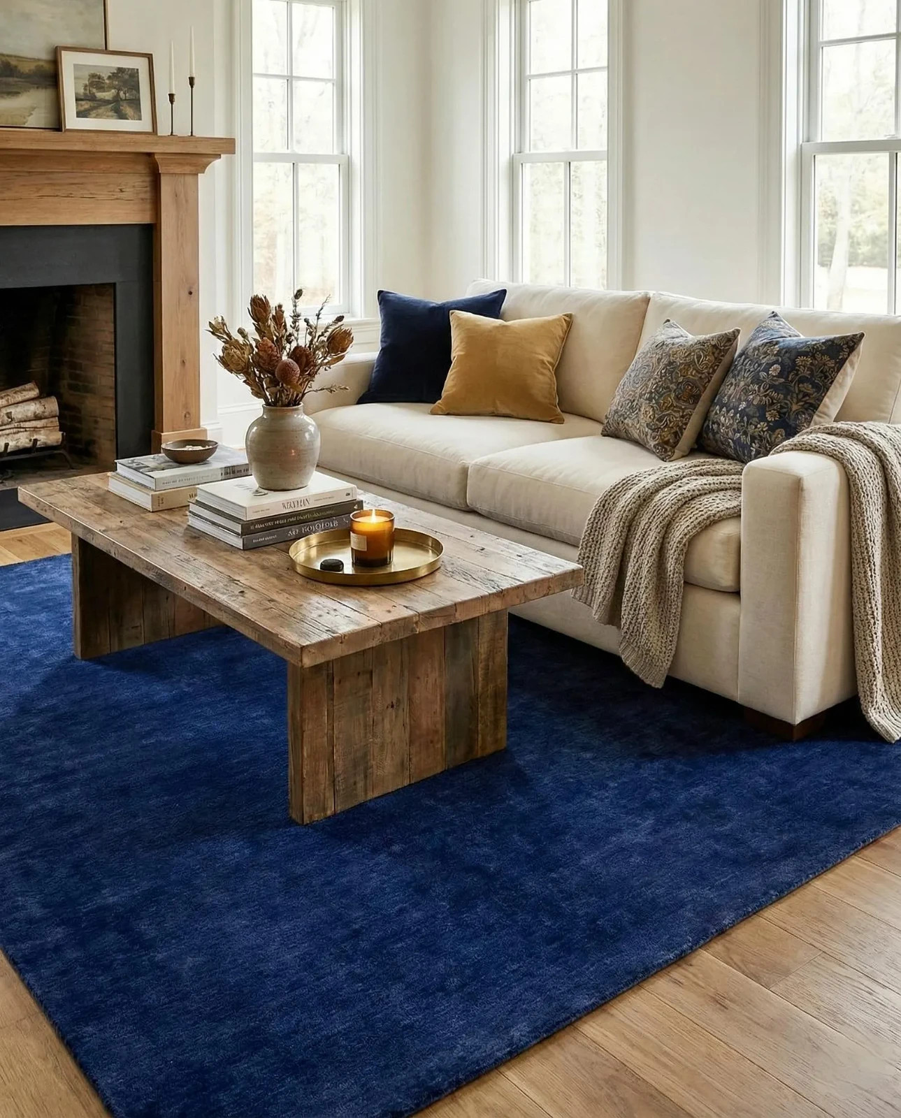 Modern Navy Blue Shag Rug Soft Plush Area Carpet for Bedroom Living Room