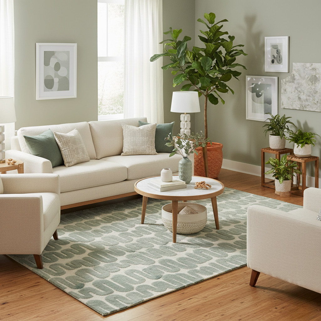 WAVE WOOL RUG SAGE GREEN – HAND TUFTED RUG, LIVING ROOM RUG, RUNNER RUG 2×8, 5×8