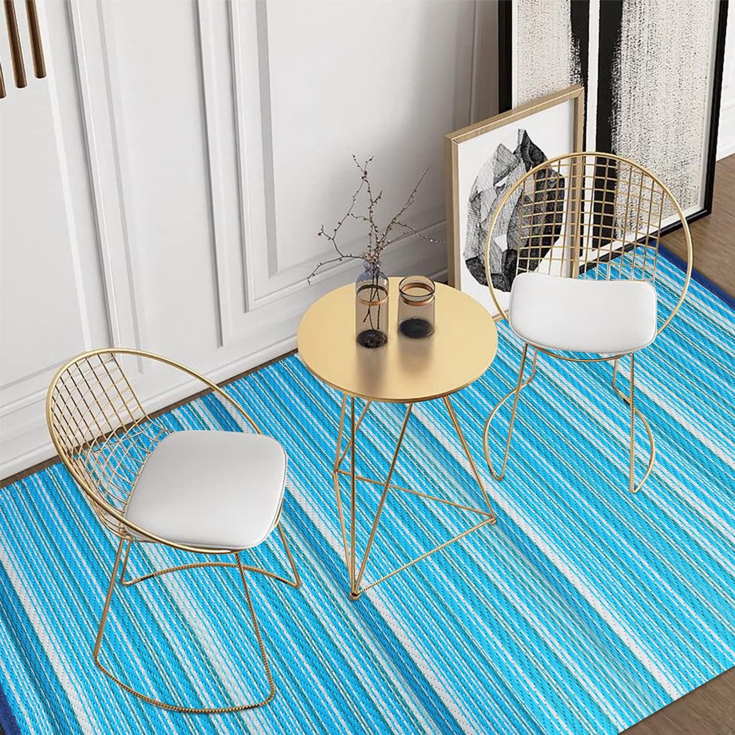 Reversible Outdoor/Indoor Plastic Rug Plastic Straw Rug Waterproof Portable Mat,