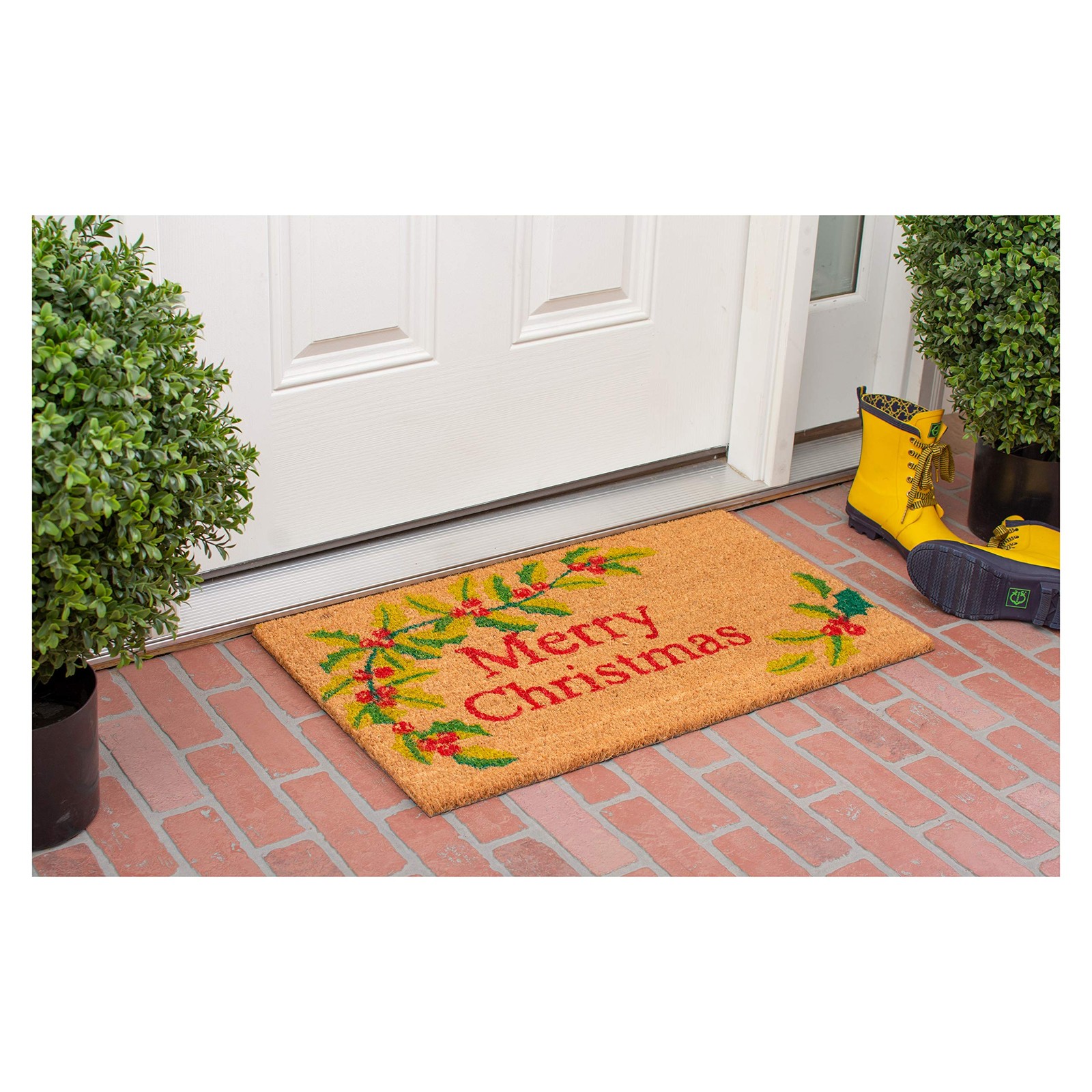 Rectangular Multi Color Coir Rug 24 x 36 All Season Durable Indoor Outdoor