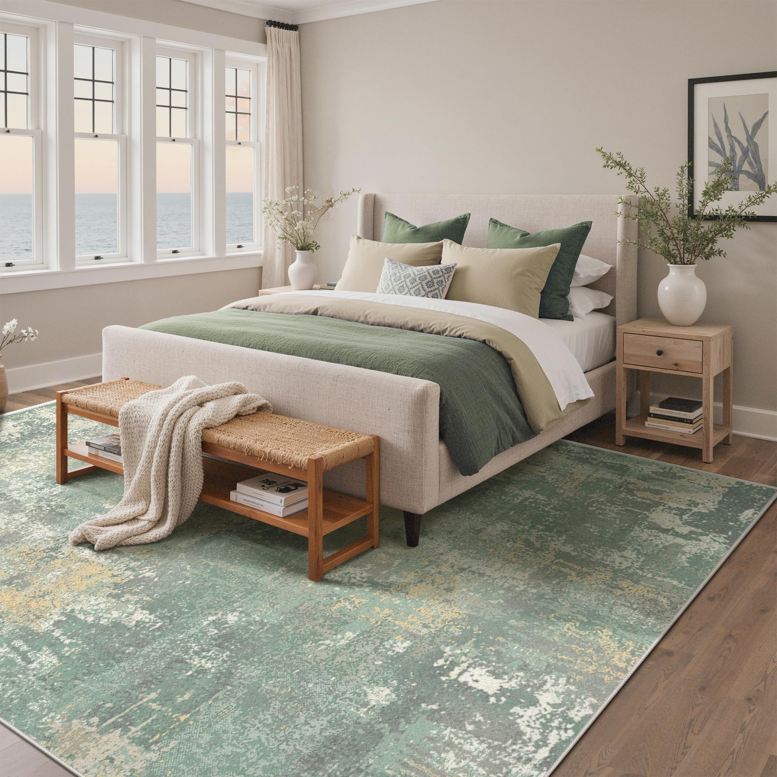 8×10 Area Rug Washable Non Slip for Living Room, Grey Green