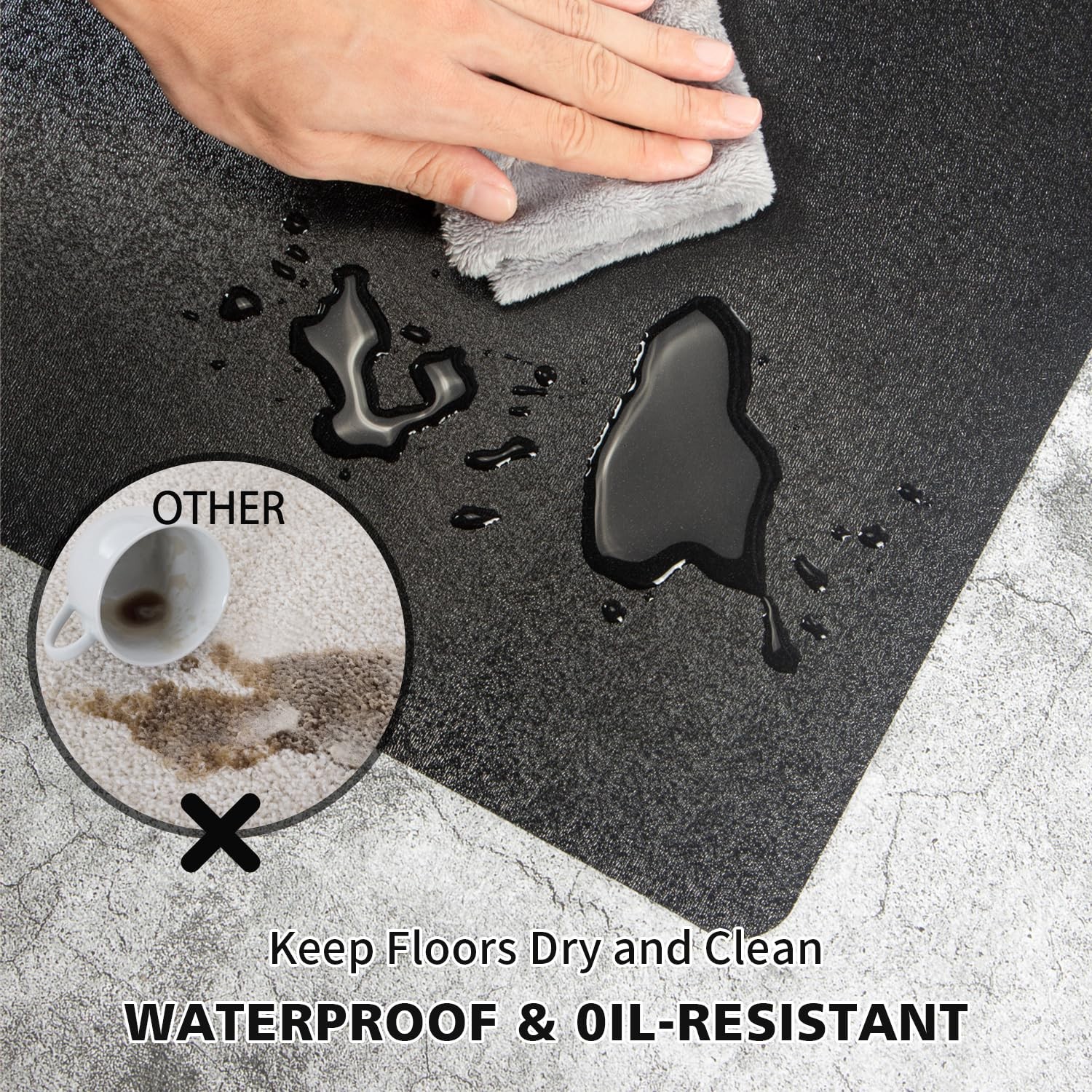 Vinyl Floor Mat for Home, Black Waterproof Area Mat for Under Dining Room Tab…