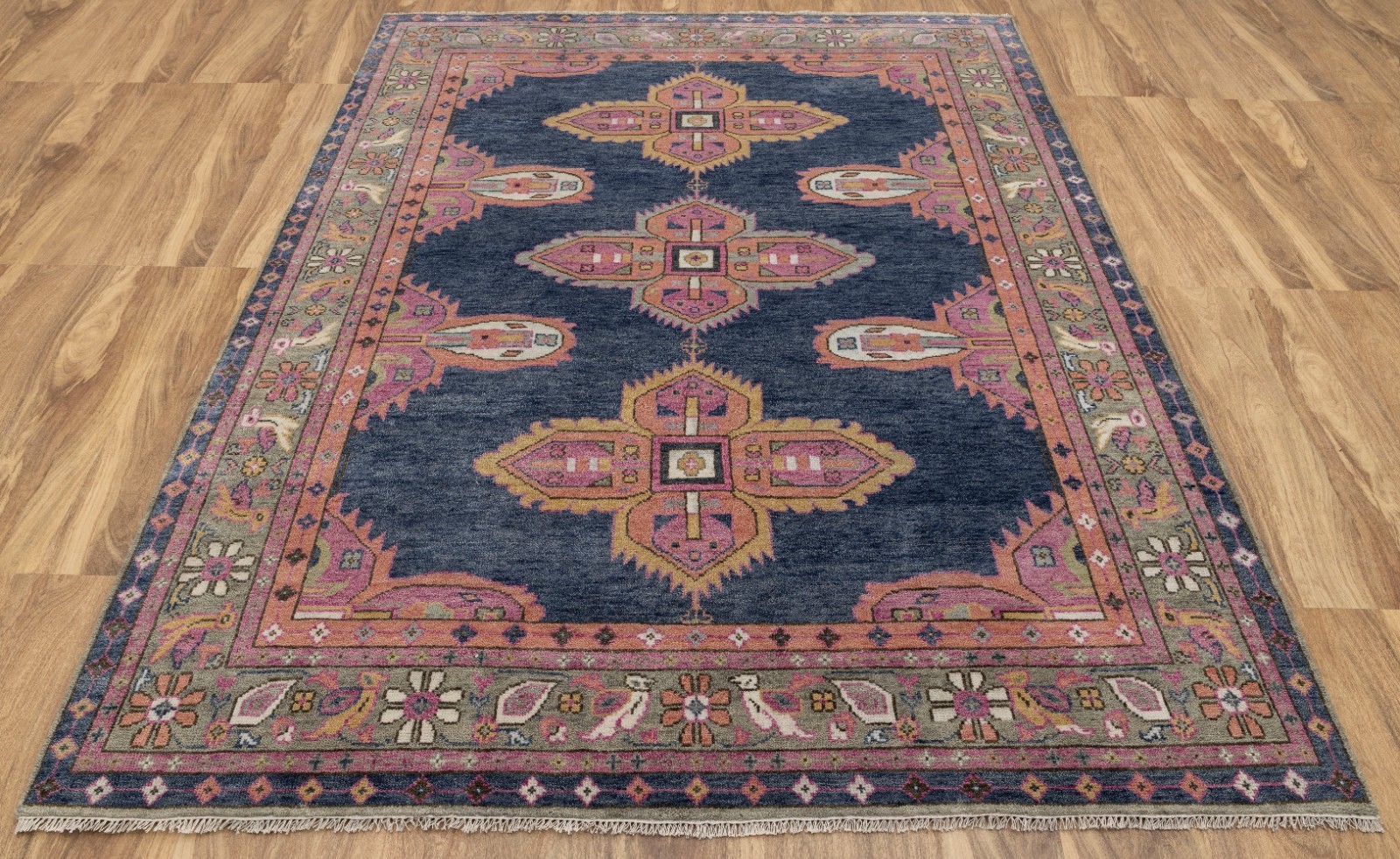 Decorative Blue Kismet Modern Oushak Inspired HandKnotted Wool Multiple Size Rug