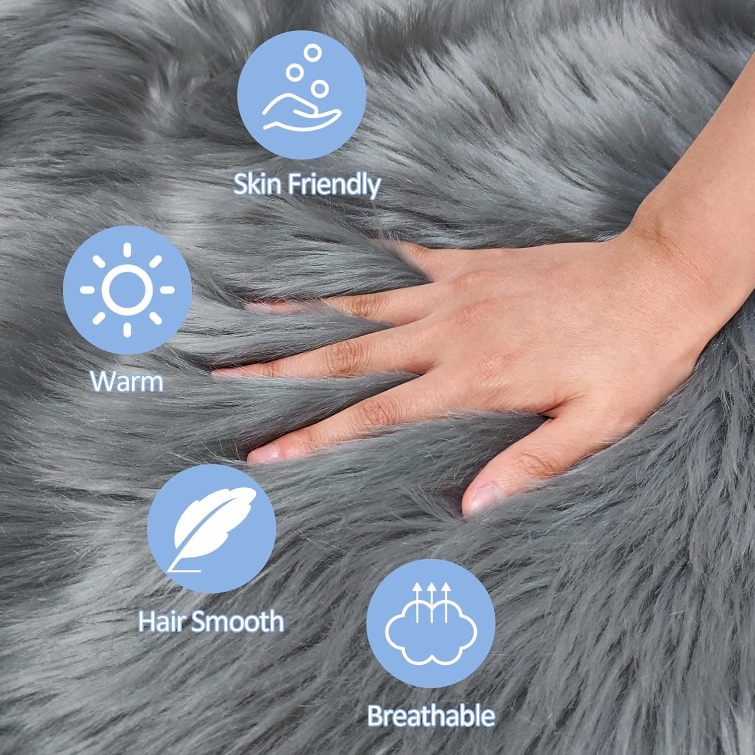 15.7 Inch Small Fur Rug Round Sheepskin Rug, Small Fluffy 1.3×1.3 ft Round Grey
