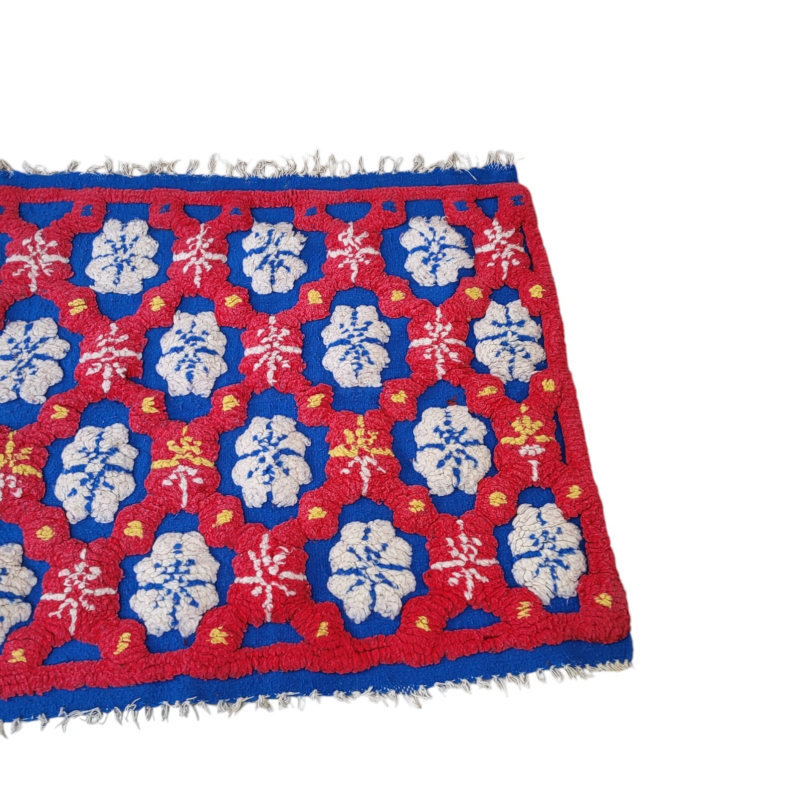 Vintage Moroccan Handmade Rug 3D Blue Red White Floral Tribal Berber Carpet 6×3
