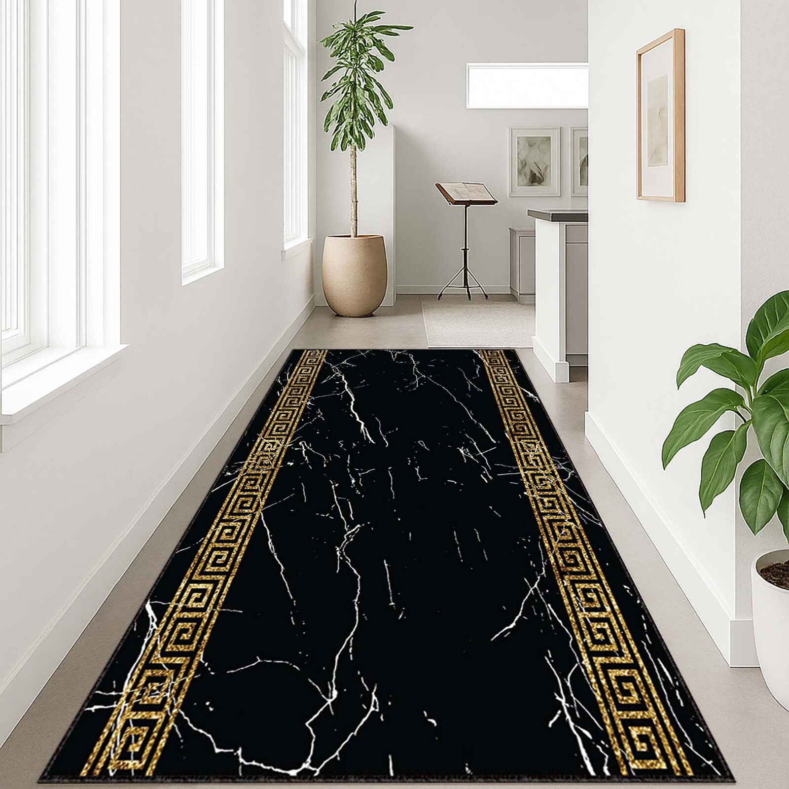 Kitchen Greek Key Runner, Marble Hallway Mat, Elegant Floor Decor, Luxury Entry